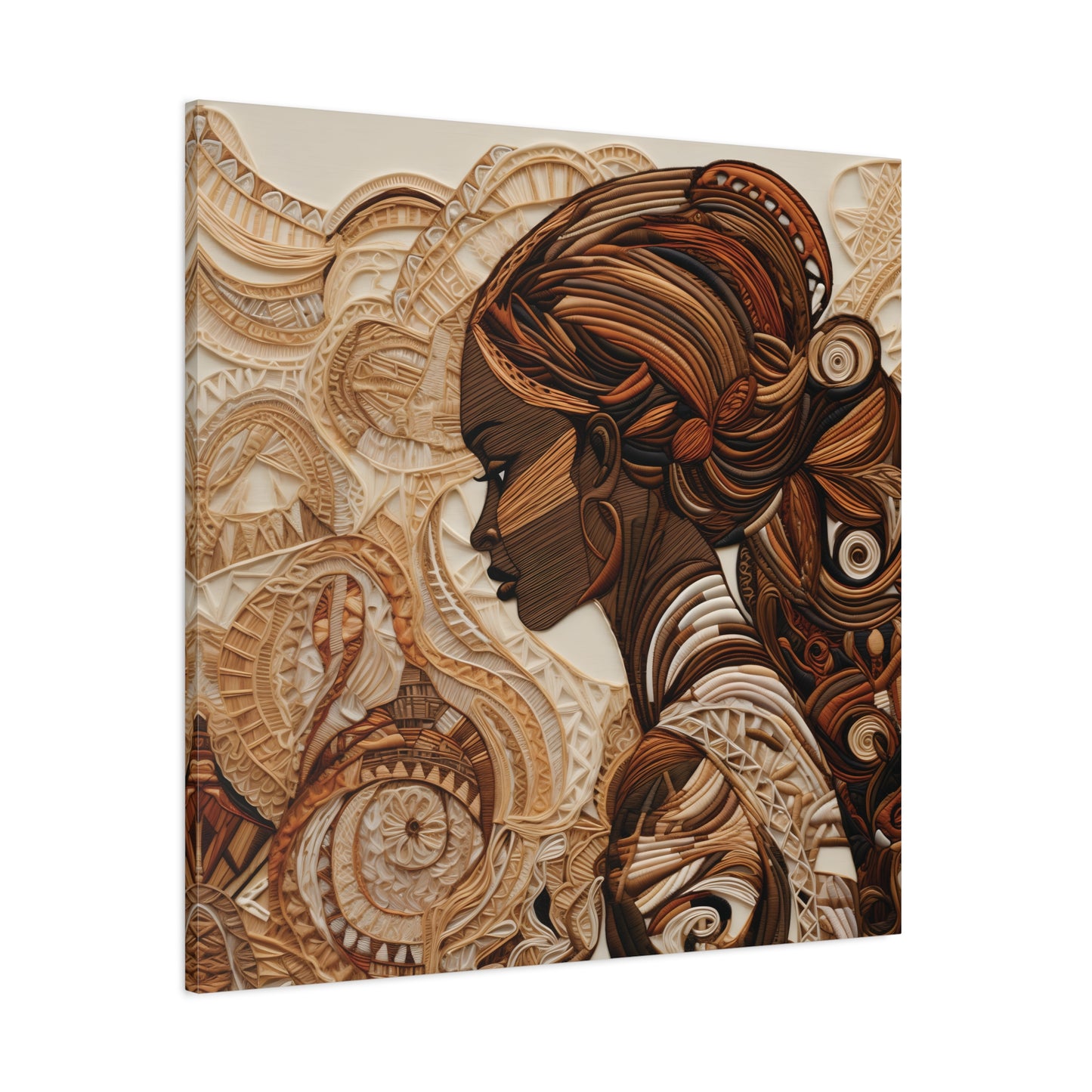 African Woman Paper Canvas Art Print – Intricate Afrocentric Wall Decor in Warm Earth Tones , Bohemian Wall Decor, Ethnic Home Decoration, Gift for Her, Tribal Art, Abstract Design, Feminine Wall Art