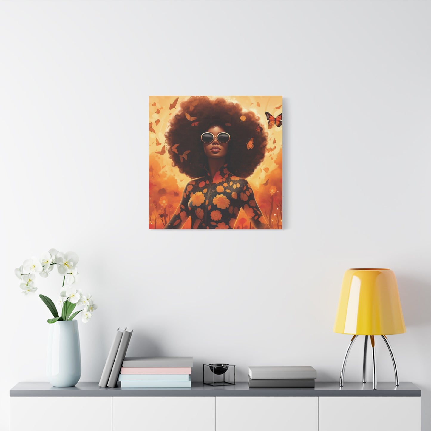 Floral Canvas Art, Bohemian Wall Decor, Afrocentric Home Decor, Vibrant Modern Art, Unique Gift Idea, Orange Butterfly Artwork