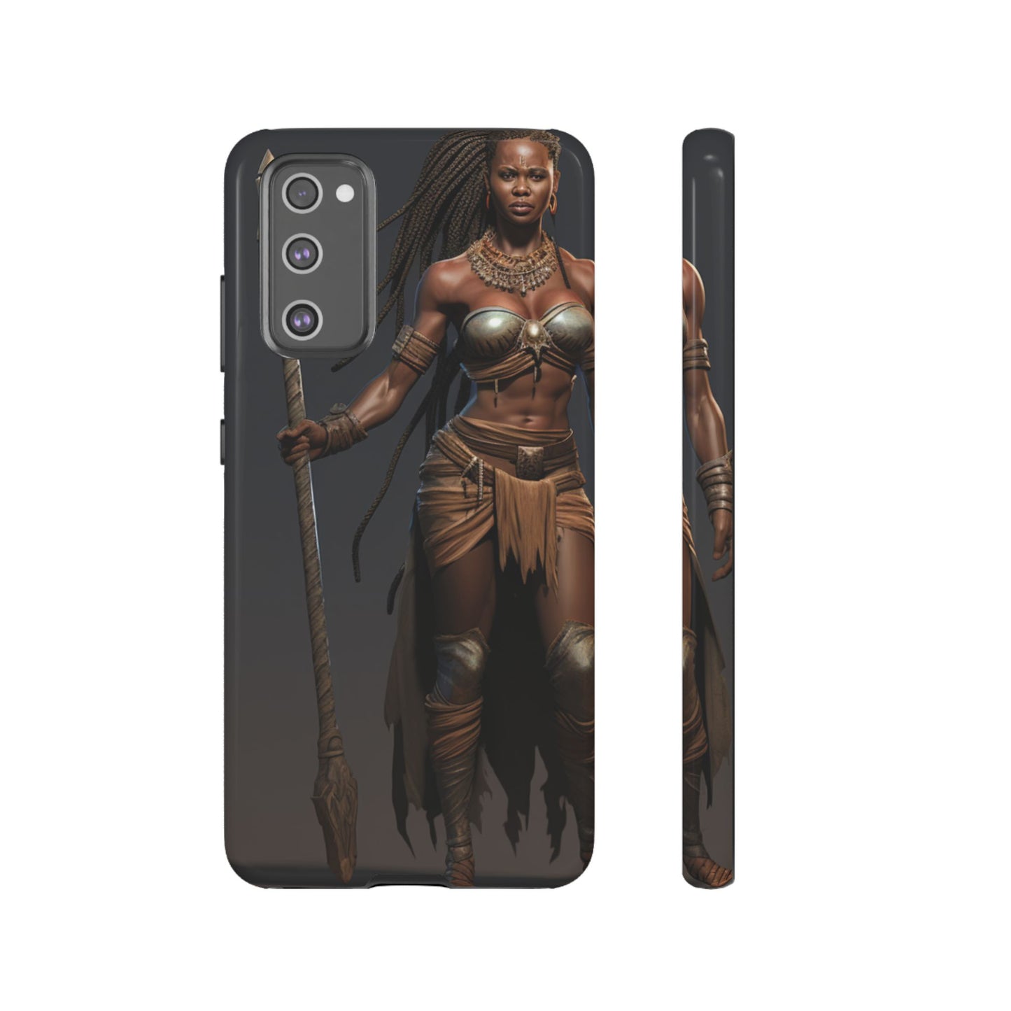 African Female Warrior Phone Case – Powerful Spear-Wielding Tribal Art Design, Bold Protective Cover