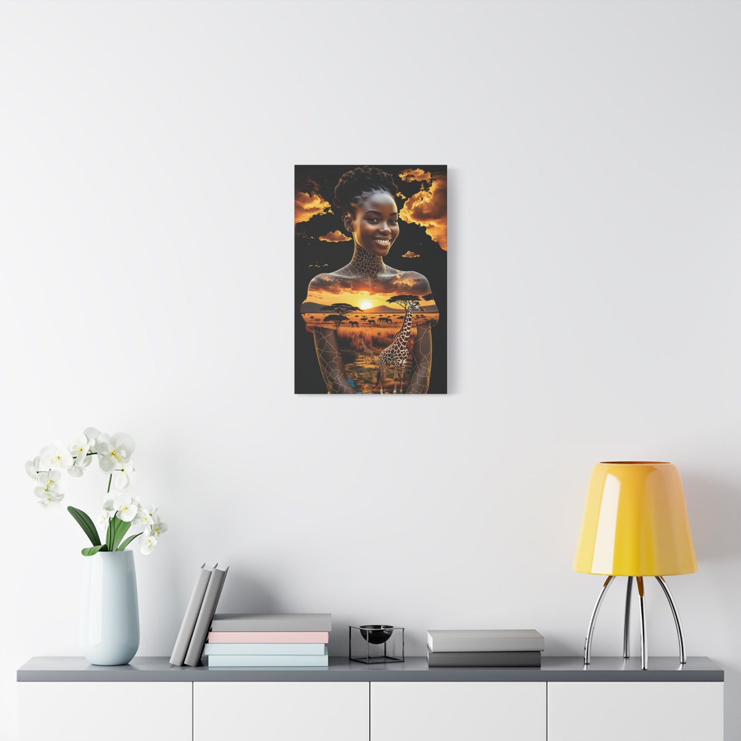 Afro Sunset Serenade Canvas Art, Inspiring Home Decor, Unique Gift, Nature Lover's Wall Art, Bohemian Chic, Animal Art, African Art