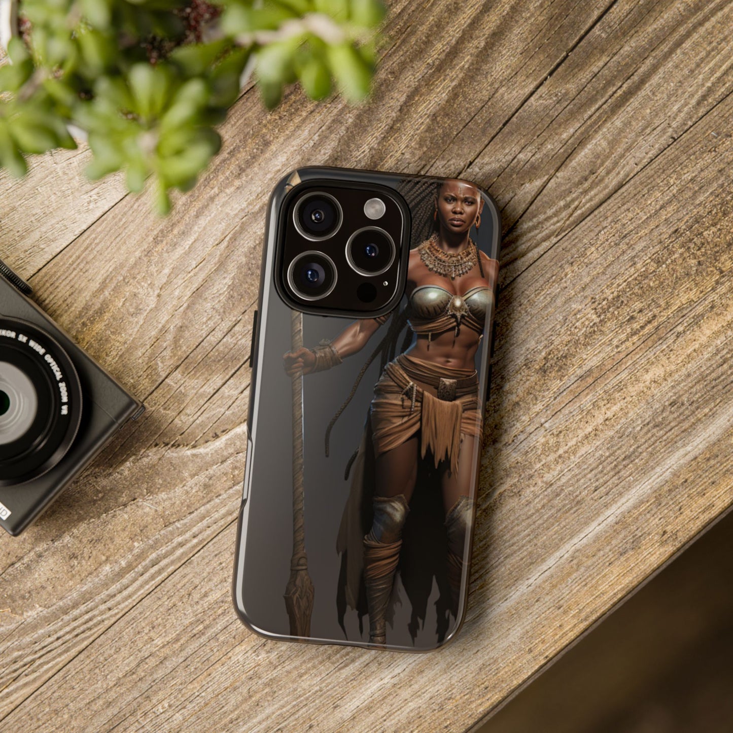 African Female Warrior Phone Case – Powerful Spear-Wielding Tribal Art Design, Bold Protective Cover