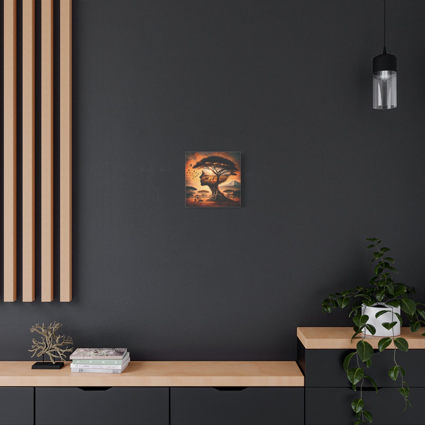 Mother Africa Silhouette Tree Art – Afrocentric Safari Wall Print with Wildlife & Mountain Scene - Dreamy Wall Decor for Nature Lovers, Wildlife Artwork,