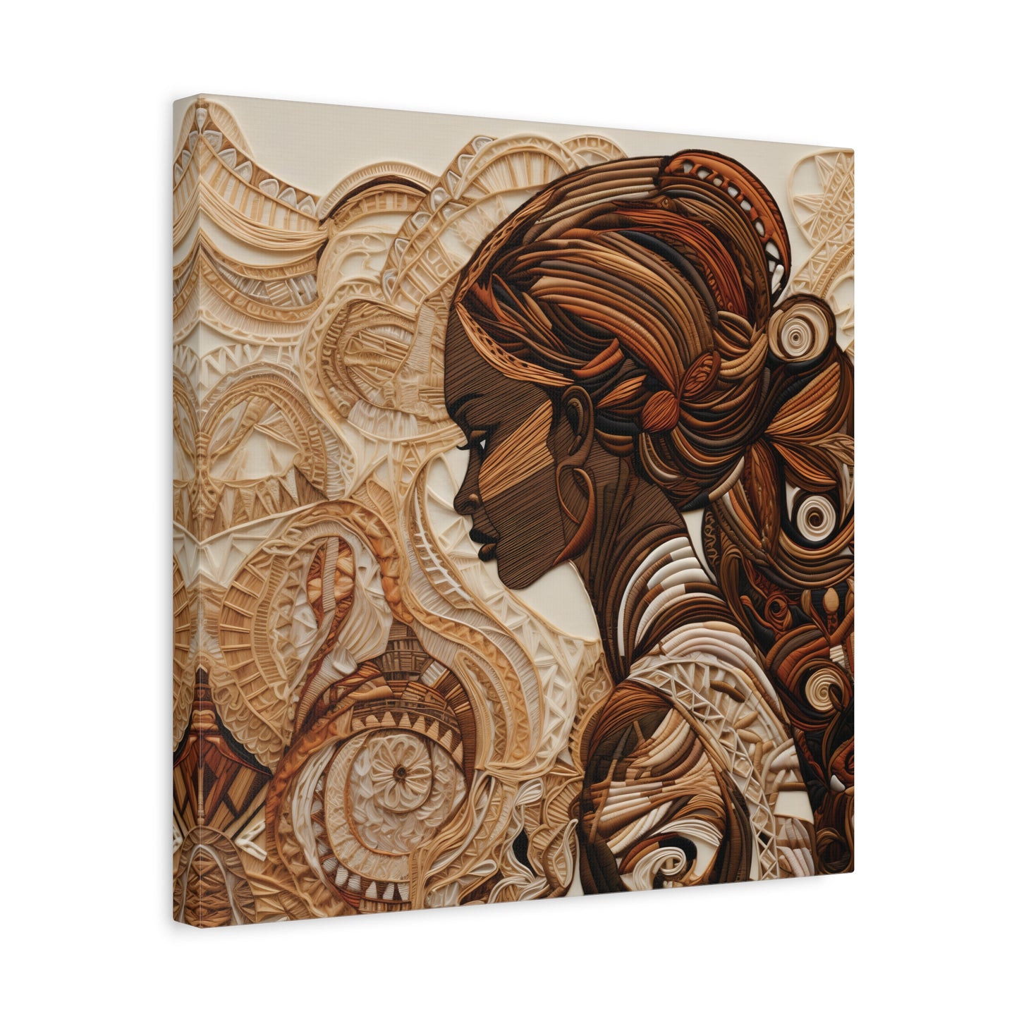 African Woman Paper Canvas Art Print – Intricate Afrocentric Wall Decor in Warm Earth Tones , Bohemian Wall Decor, Ethnic Home Decoration, Gift for Her, Tribal Art, Abstract Design, Feminine Wall Art
