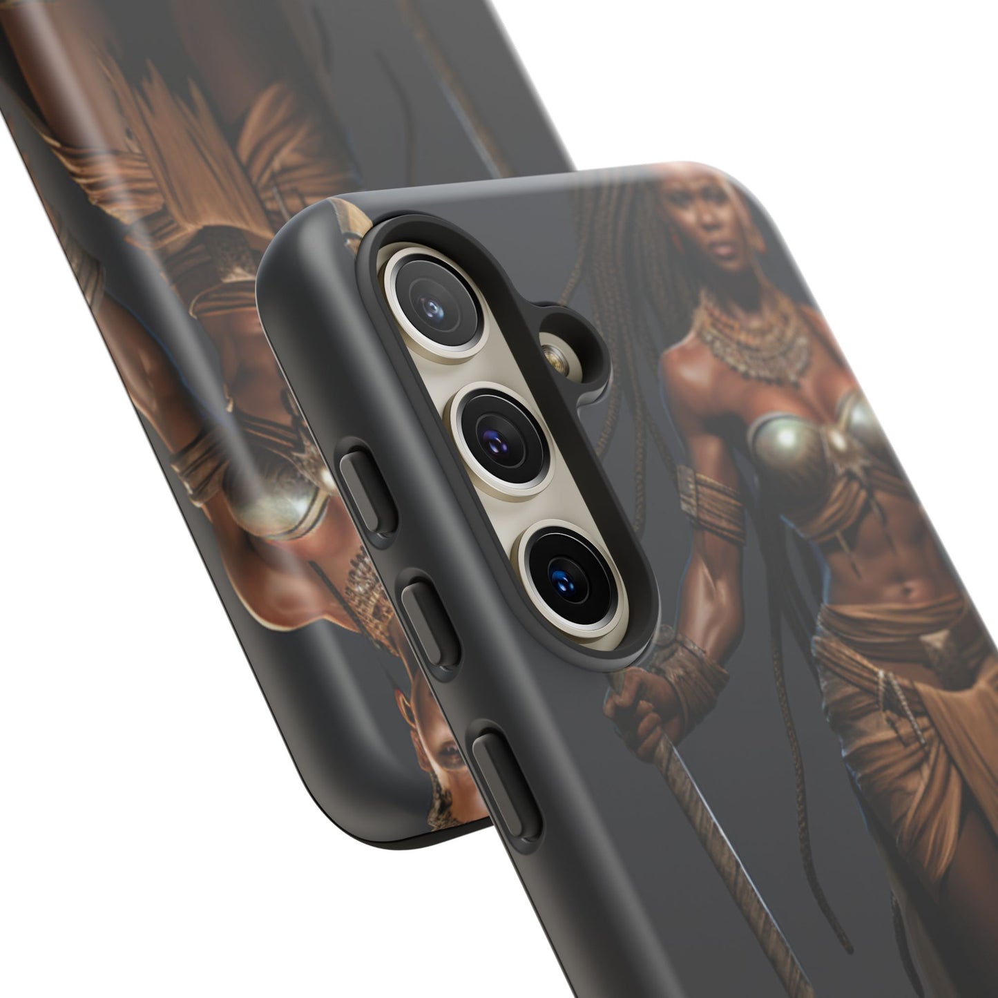 African Female Warrior Phone Case – Powerful Spear-Wielding Tribal Art Design, Bold Protective Cover