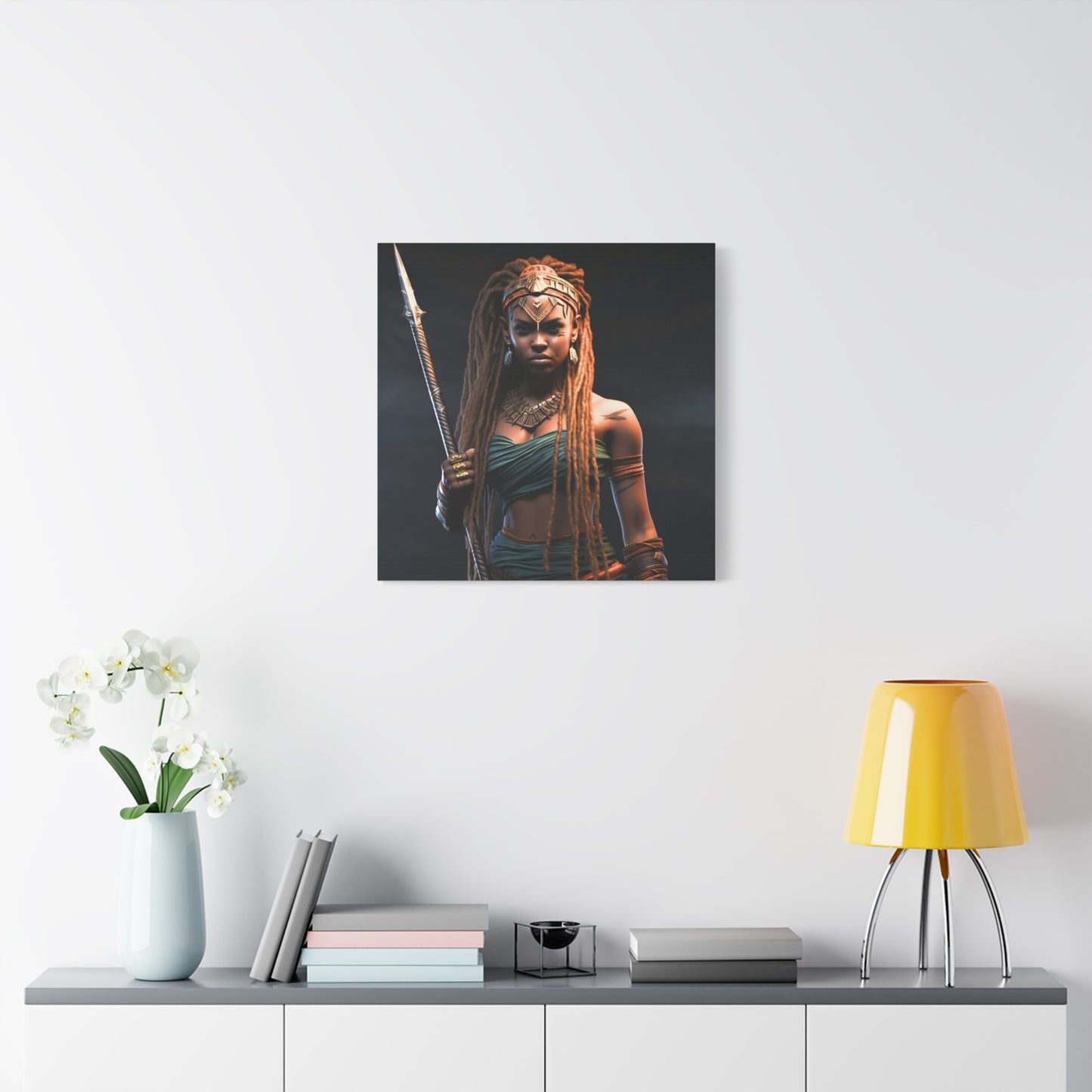 Warrior Queen Stretched Canvas Wall Art Print, Warrior Decor, Wall Art, Home Decor, Unique Gift, African Goddess