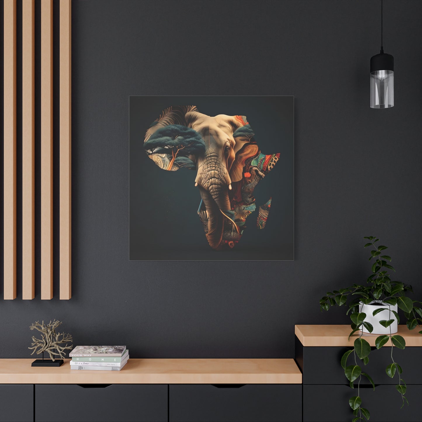 African Elephant Map Art – Tribal Wildlife Wall Decor of Africa Continent Stretched Canvas Art Print, Africa, Elephant Design, Home Decor, Wall Art, Wildlife Lover Gift, Art for Nature Enthusiasts