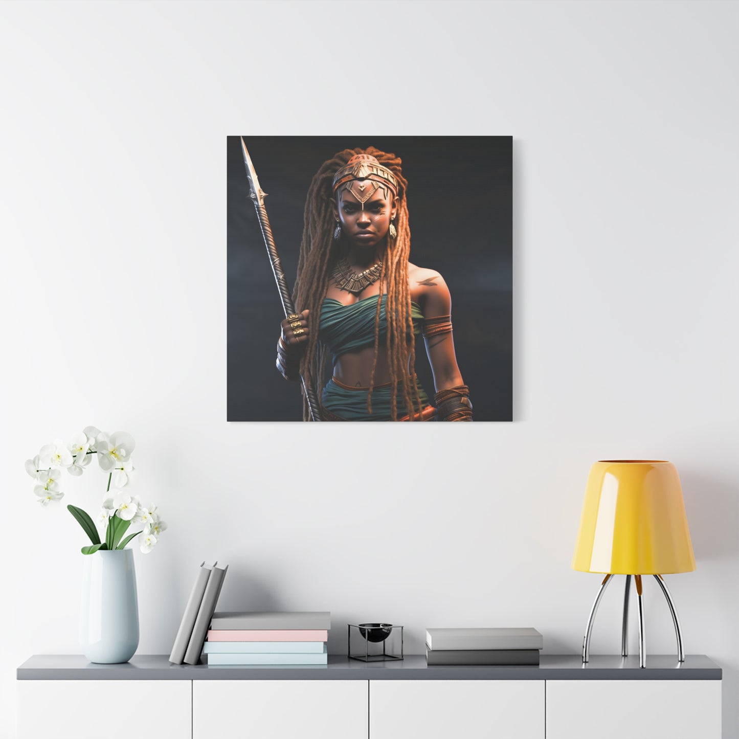 Warrior Queen Stretched Canvas Wall Art Print, Warrior Decor, Wall Art, Home Decor, Unique Gift, African Goddess