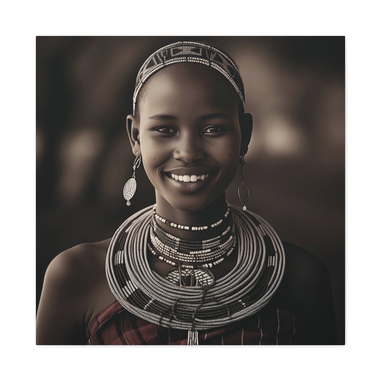 Stretched Canvas Art Print of a Smiling Maasai Woman, Ethnic Wall Décor, Home, Office, Cultural Celebration, Gift Idea