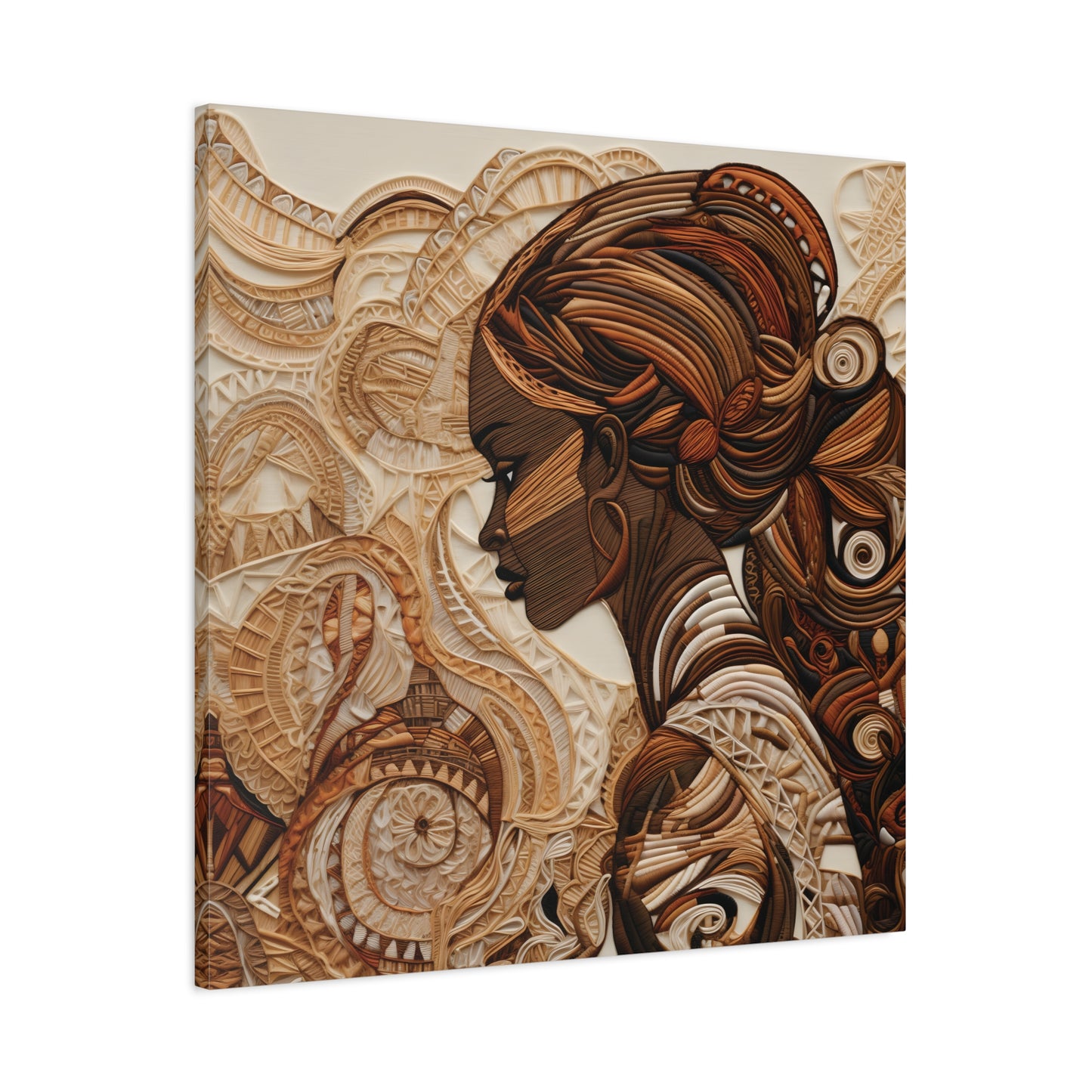 African Woman Paper Canvas Art Print – Intricate Afrocentric Wall Decor in Warm Earth Tones , Bohemian Wall Decor, Ethnic Home Decoration, Gift for Her, Tribal Art, Abstract Design, Feminine Wall Art