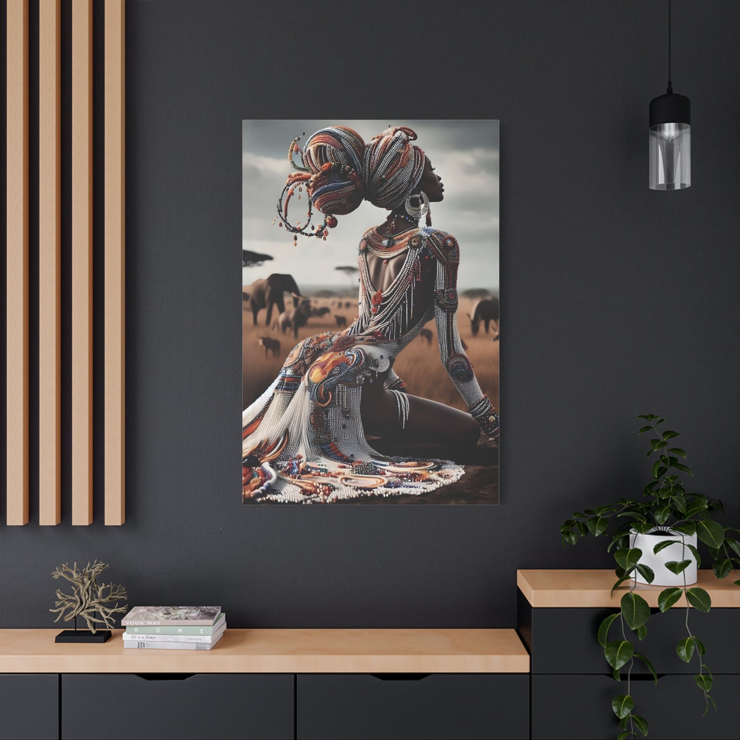 Stretched Canvas Art Piece, Vibrant African Woman Portrait, Home Decor, Gift for Art Lovers, Inspirational Wall Art, Bohemian Decor