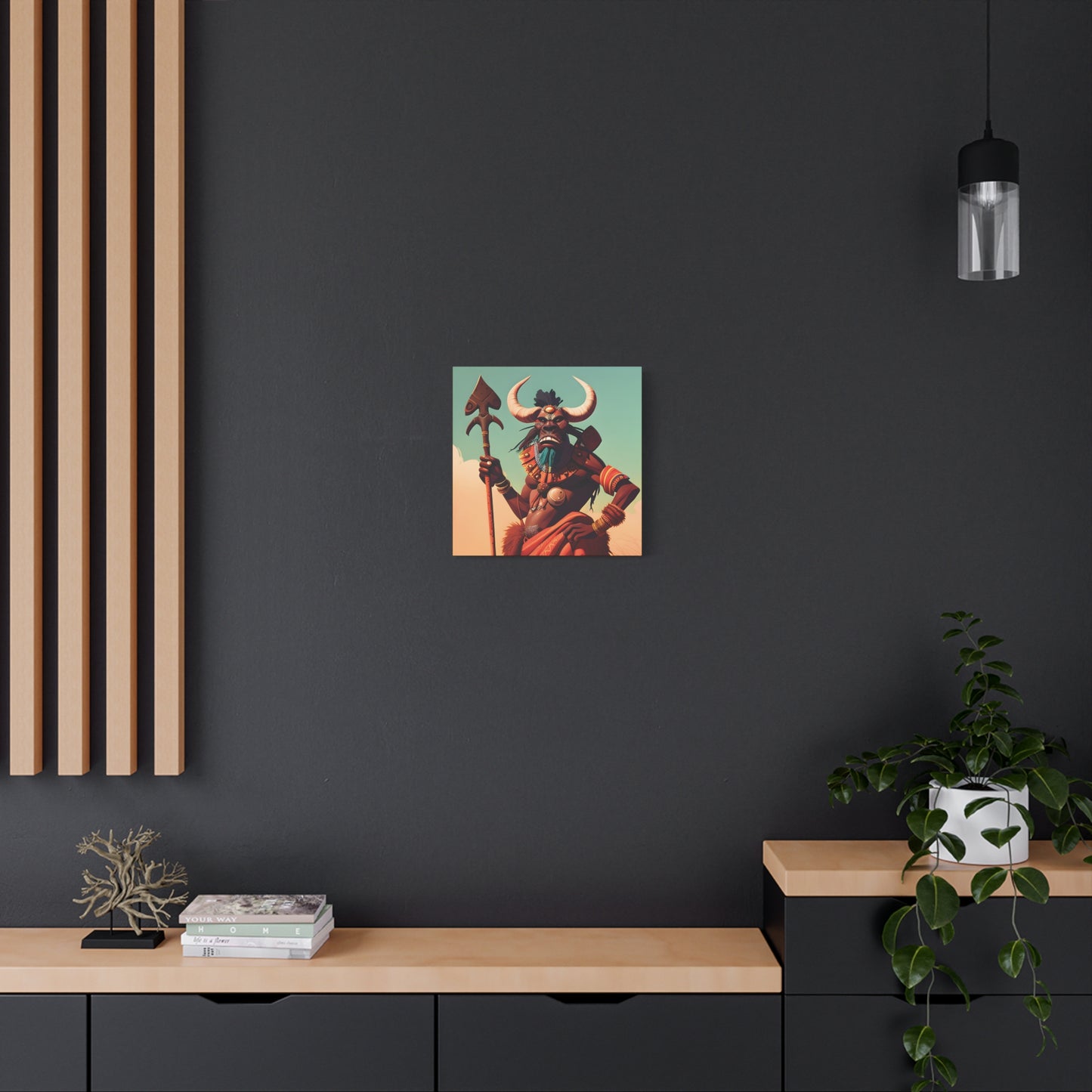 Bold African Tribal Warrior Canvas Art Print, Tribal Wall Decor, Cultural Artwork, Boho Home Decor, Unique Gifts for Him,Warrior Bull Spirit Art