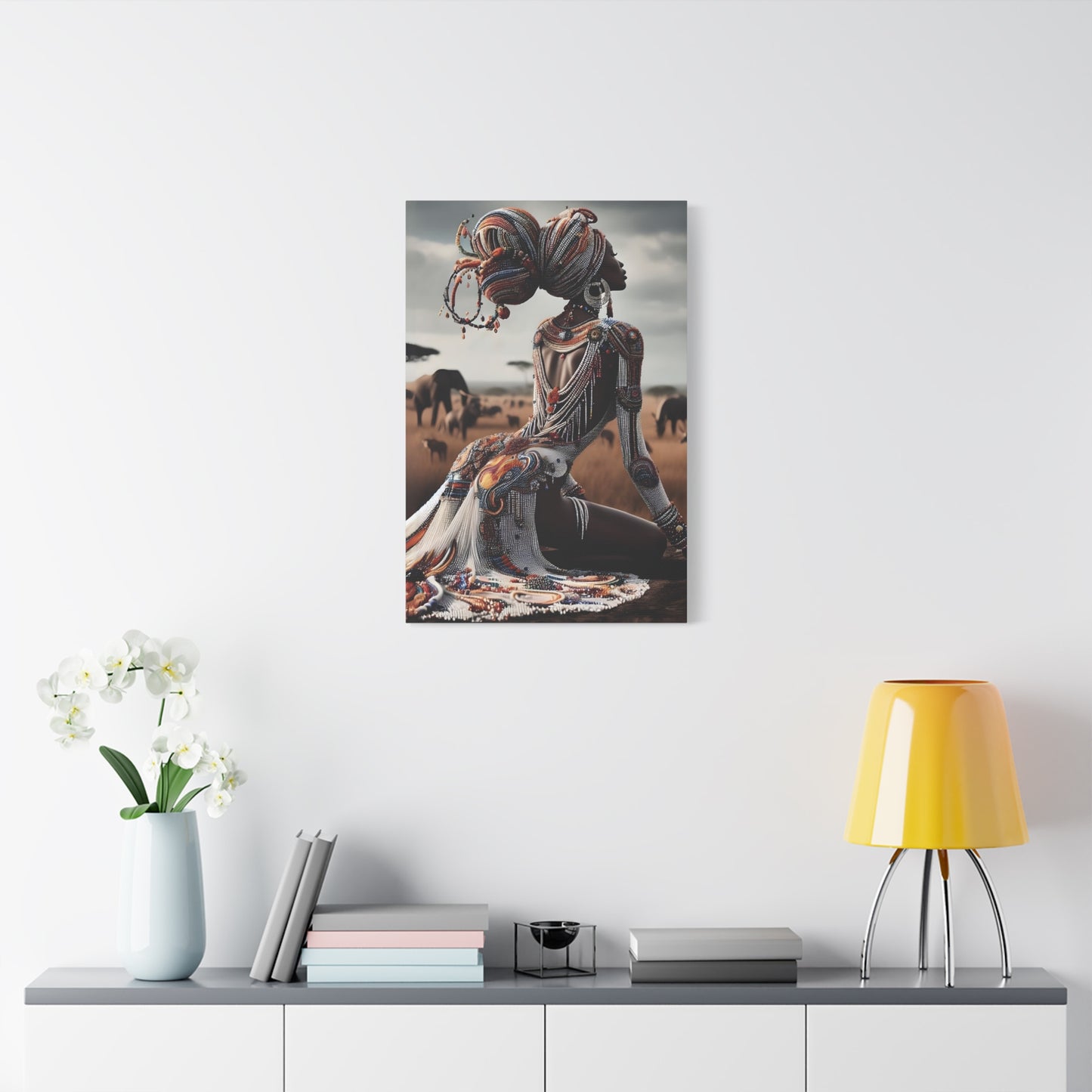 Stretched Canvas Art Piece, Vibrant African Woman Portrait, Home Decor, Gift for Art Lovers, Inspirational Wall Art, Bohemian Decor