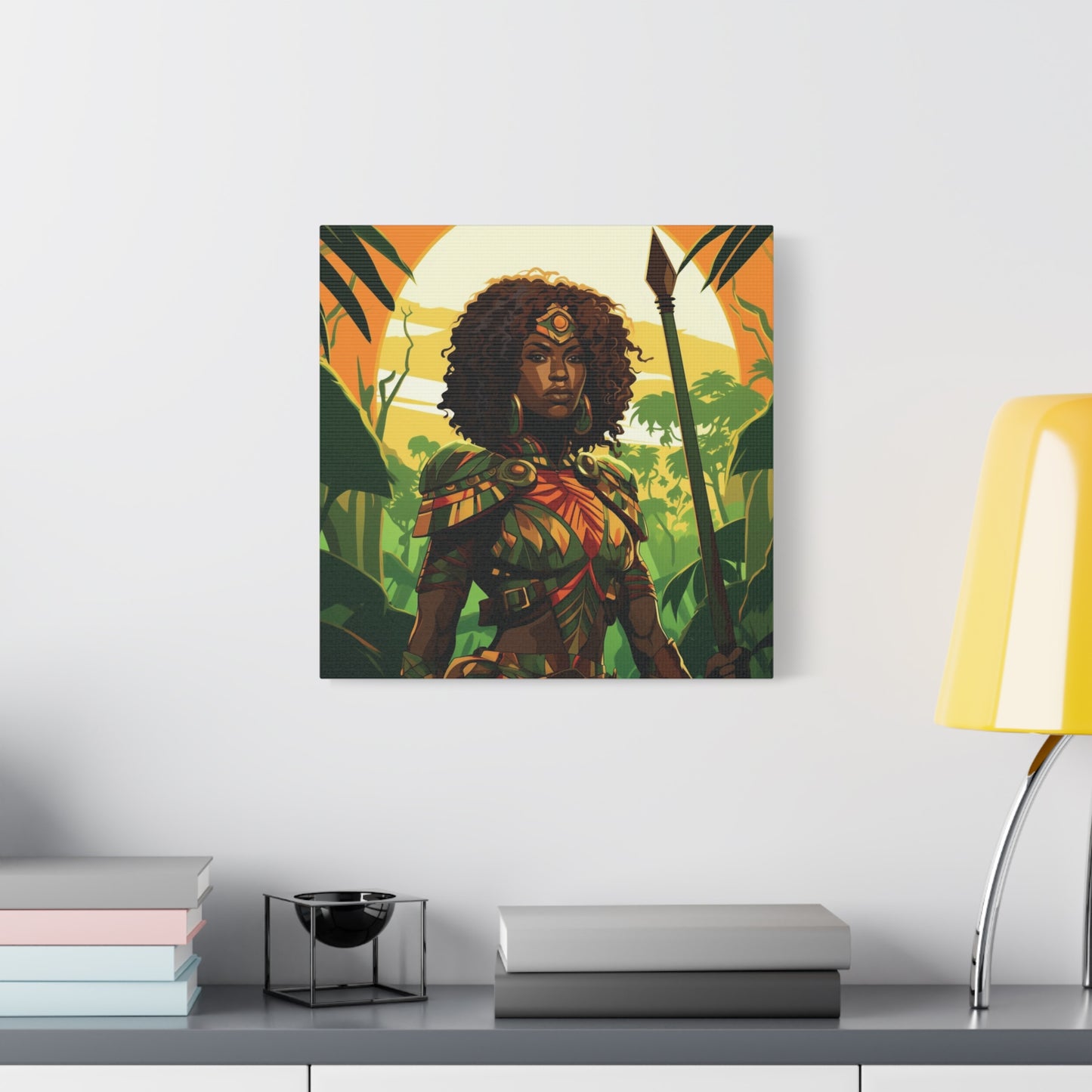 Jungle Warrior Queen Wall Art – Afrocentric Strength & Beauty Canvas Print | Jungle Wall Decor, Ethnic Artwork, Home Gallery, Gift for Art Lovers, Boho Decor