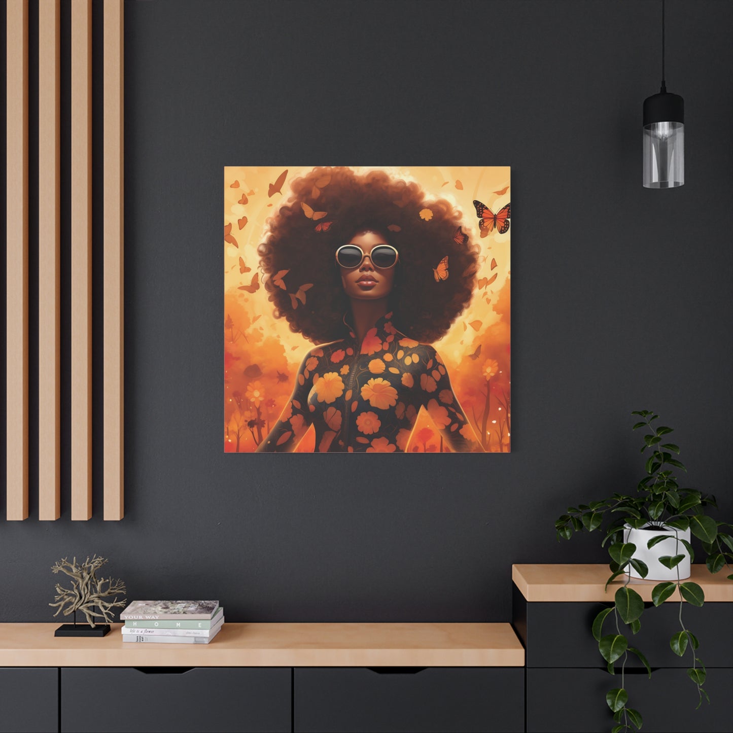 Floral Canvas Art, Bohemian Wall Decor, Afrocentric Home Decor, Vibrant Modern Art, Unique Gift Idea, Orange Butterfly Artwork
