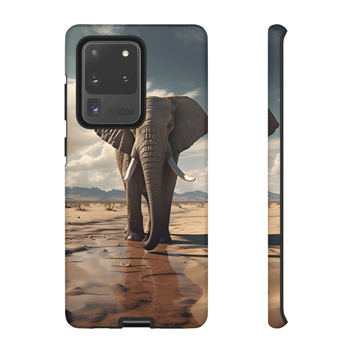 Elephant Drinking Water Phone Case - Wildlife Art in Dry Landscape Design, Nature-Inspired Protective Cover