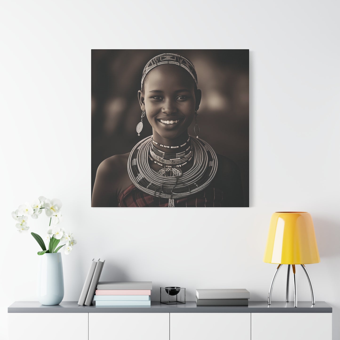 Stretched Canvas Art Print of a Smiling Maasai Woman, Ethnic Wall Décor, Home, Office, Cultural Celebration, Gift Idea