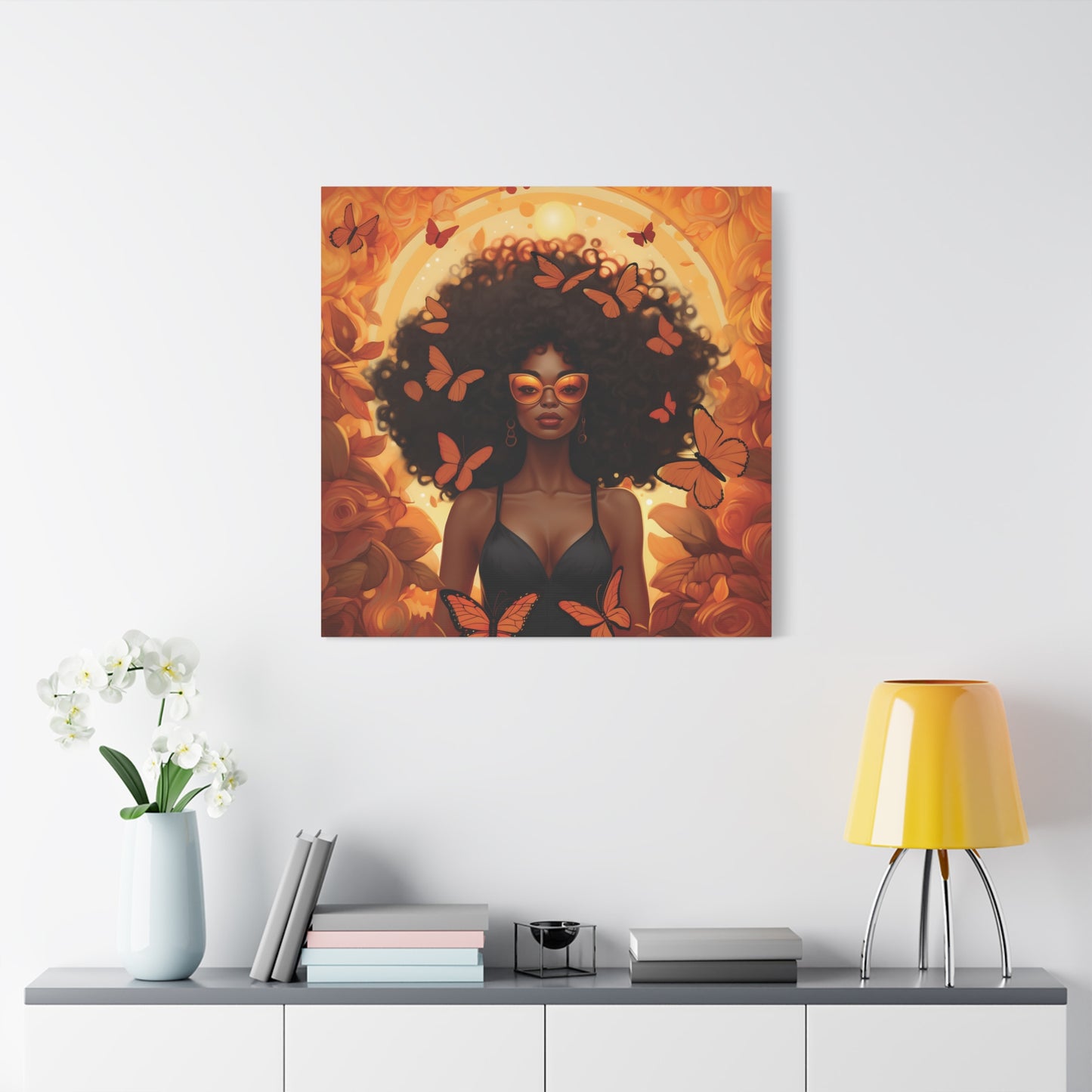 Afro Butterfly Queen – Vibrant Black Girl Magic Canvas Wall Art, Boho Home Decor Print, Afrocentric Canvas Artwork, Perfect Gift for Nature Lovers, Vibrant Butterfly Decor
