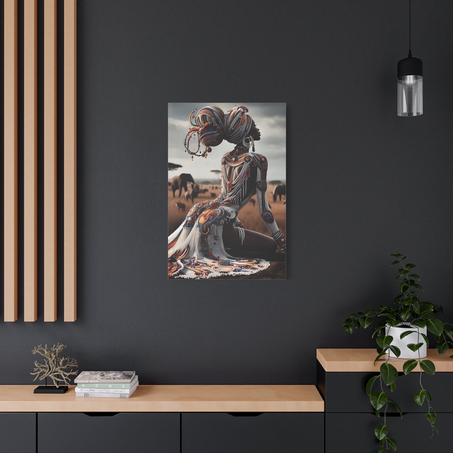 Stretched Canvas Art Piece, Vibrant African Woman Portrait, Home Decor, Gift for Art Lovers, Inspirational Wall Art, Bohemian Decor