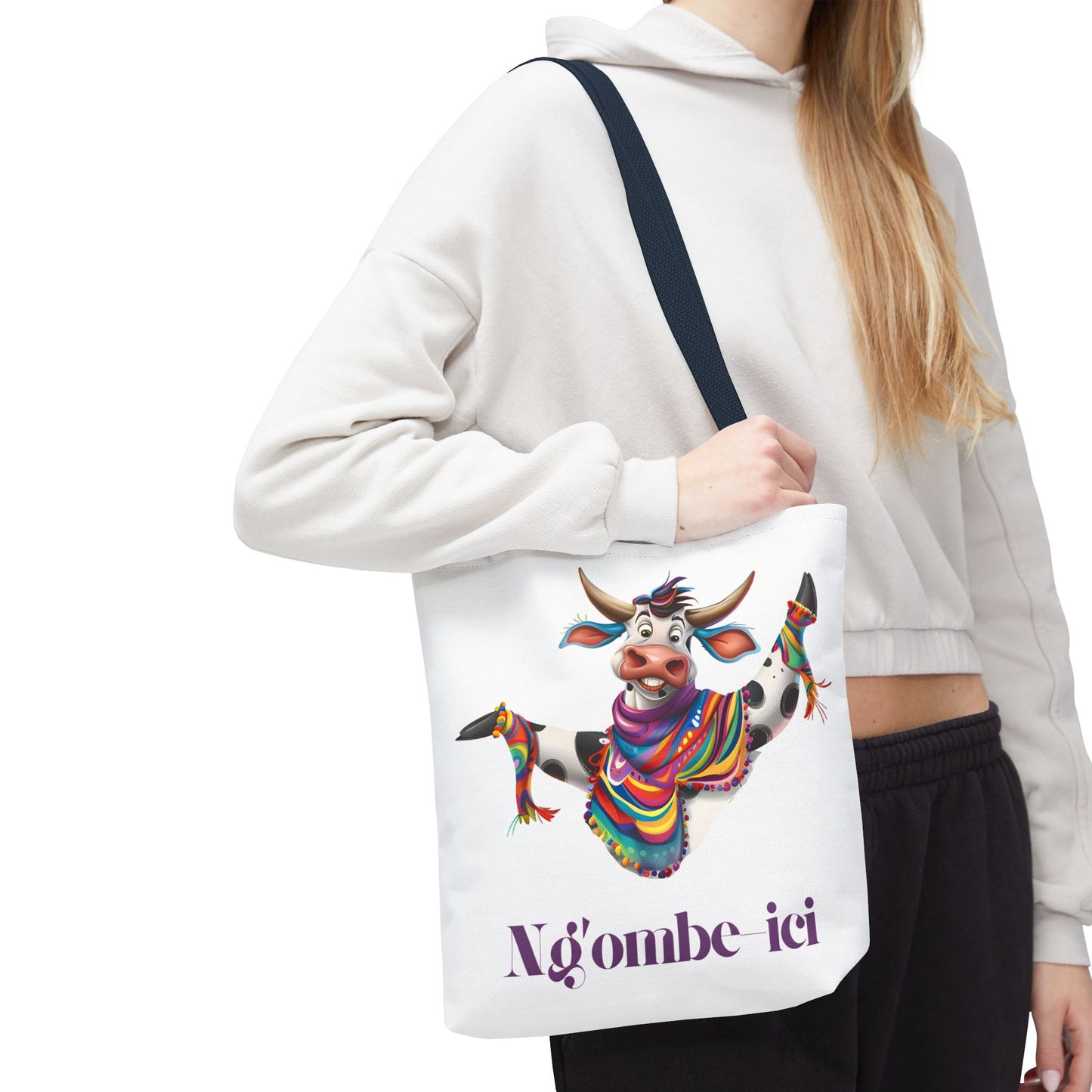 Funny Ngombe-ici Cow Tote Bag, Fun Eco-Friendly Shopping Bag, Animal Lover Gift, Festival Tote, Cute Cow Design, Mochila de Vaca