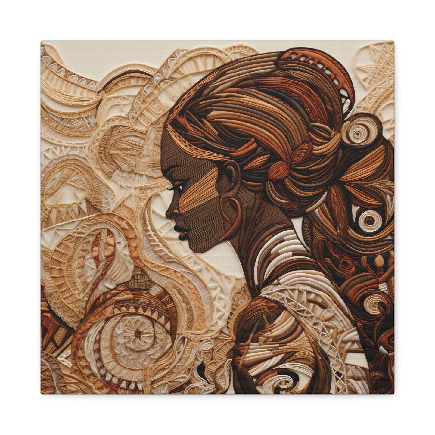 African Woman Paper Canvas Art Print – Intricate Afrocentric Wall Decor in Warm Earth Tones , Bohemian Wall Decor, Ethnic Home Decoration, Gift for Her, Tribal Art, Abstract Design, Feminine Wall Art