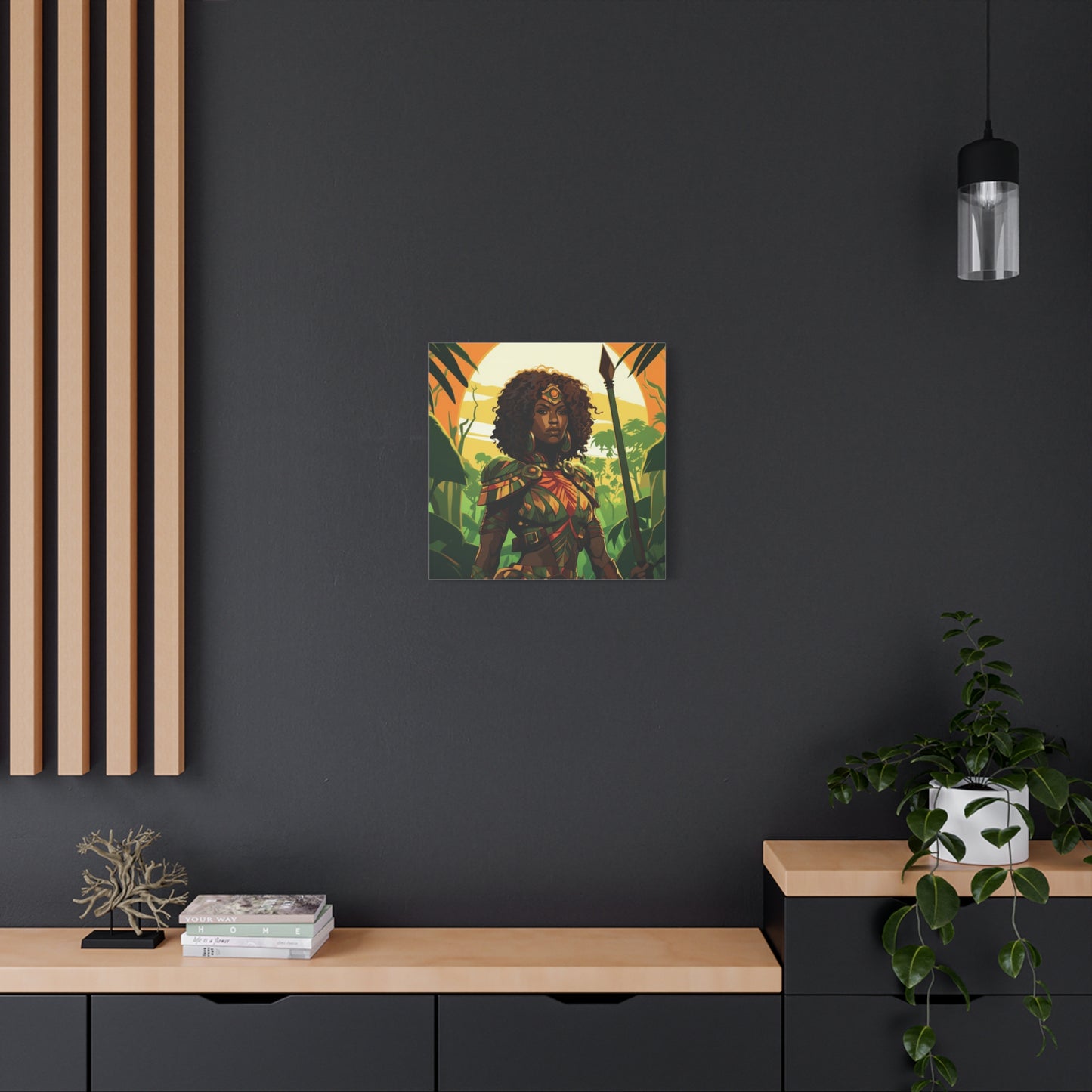 Jungle Warrior Queen Wall Art – Afrocentric Strength & Beauty Canvas Print | Jungle Wall Decor, Ethnic Artwork, Home Gallery, Gift for Art Lovers, Boho Decor