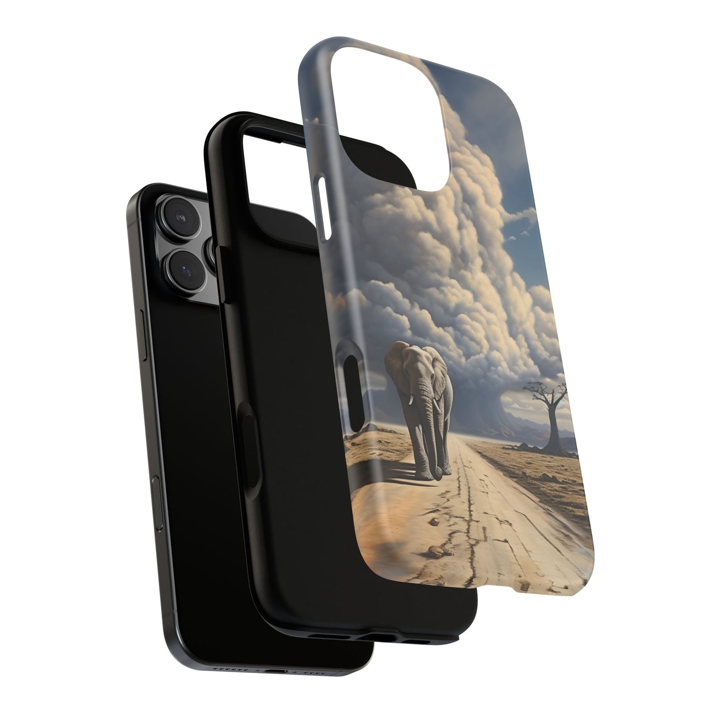Elephant on Old Road Phone Case – Majestic Wildlife Art with Dramatic Cloud, Nature-Inspired Protective Cover