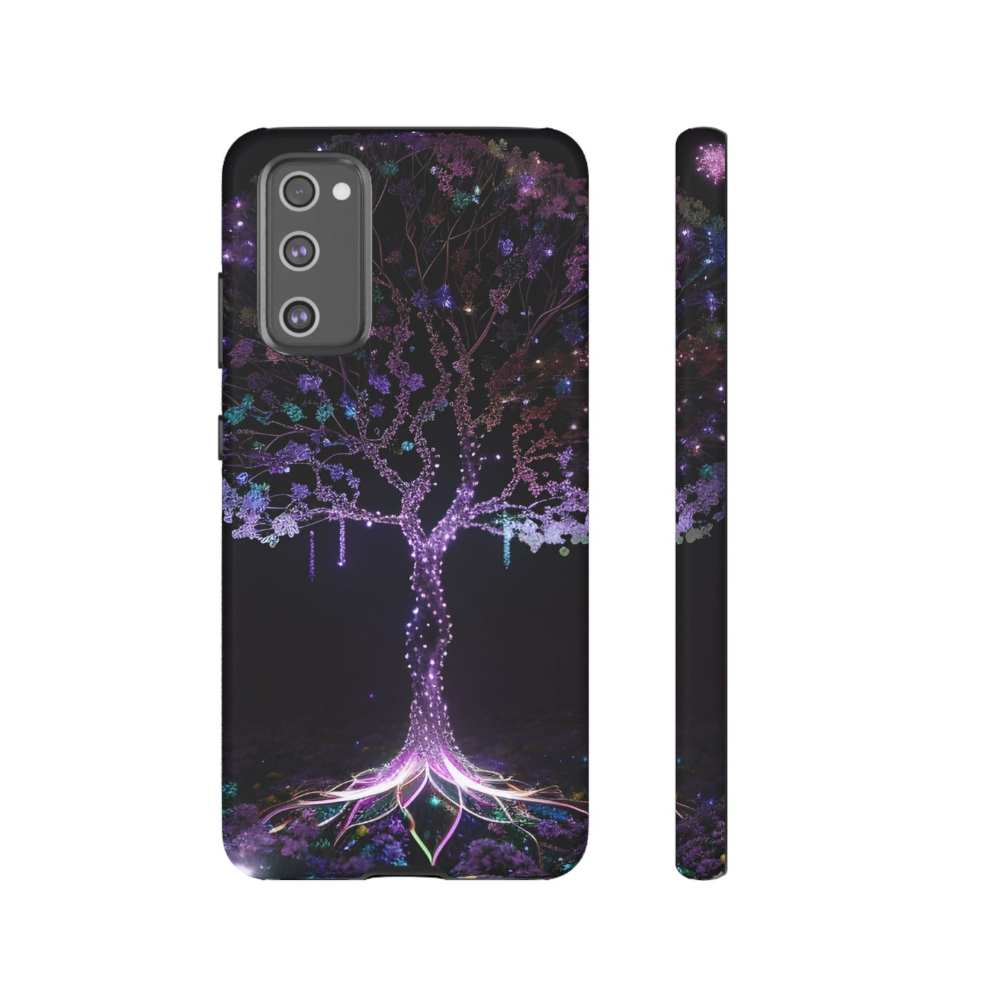 Dark Purple Tree Phone Case – Luminous Nature Art, Mystical Night Design Protective Cove