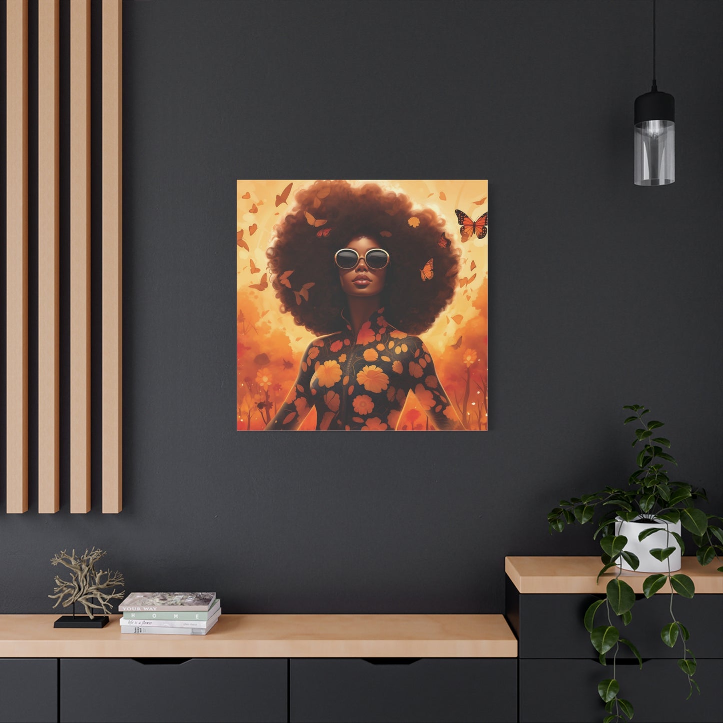 Floral Canvas Art, Bohemian Wall Decor, Afrocentric Home Decor, Vibrant Modern Art, Unique Gift Idea, Orange Butterfly Artwork