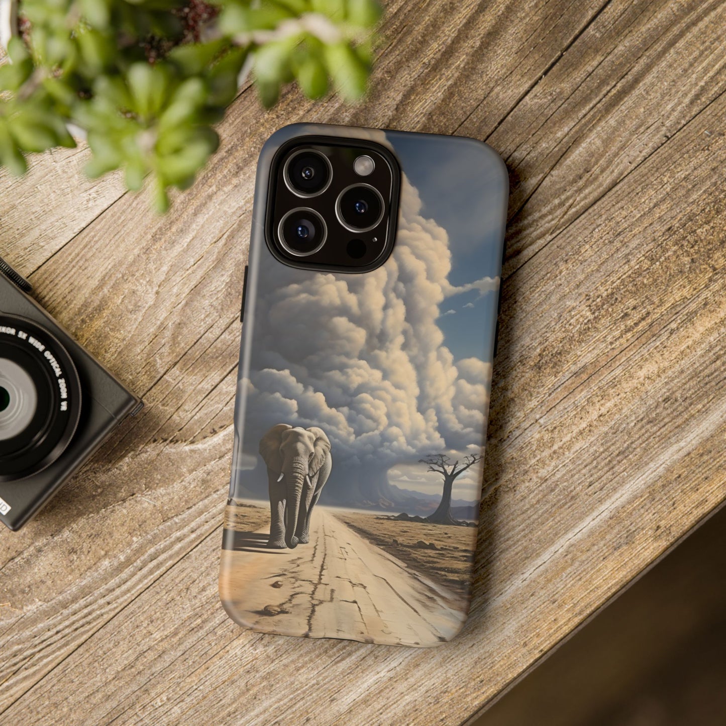 Elephant on Old Road Phone Case – Majestic Wildlife Art with Dramatic Cloud, Nature-Inspired Protective Cover
