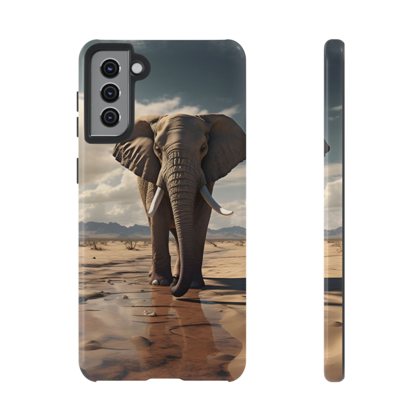 Elephant Drinking Water Phone Case - Wildlife Art in Dry Landscape Design, Nature-Inspired Protective Cover