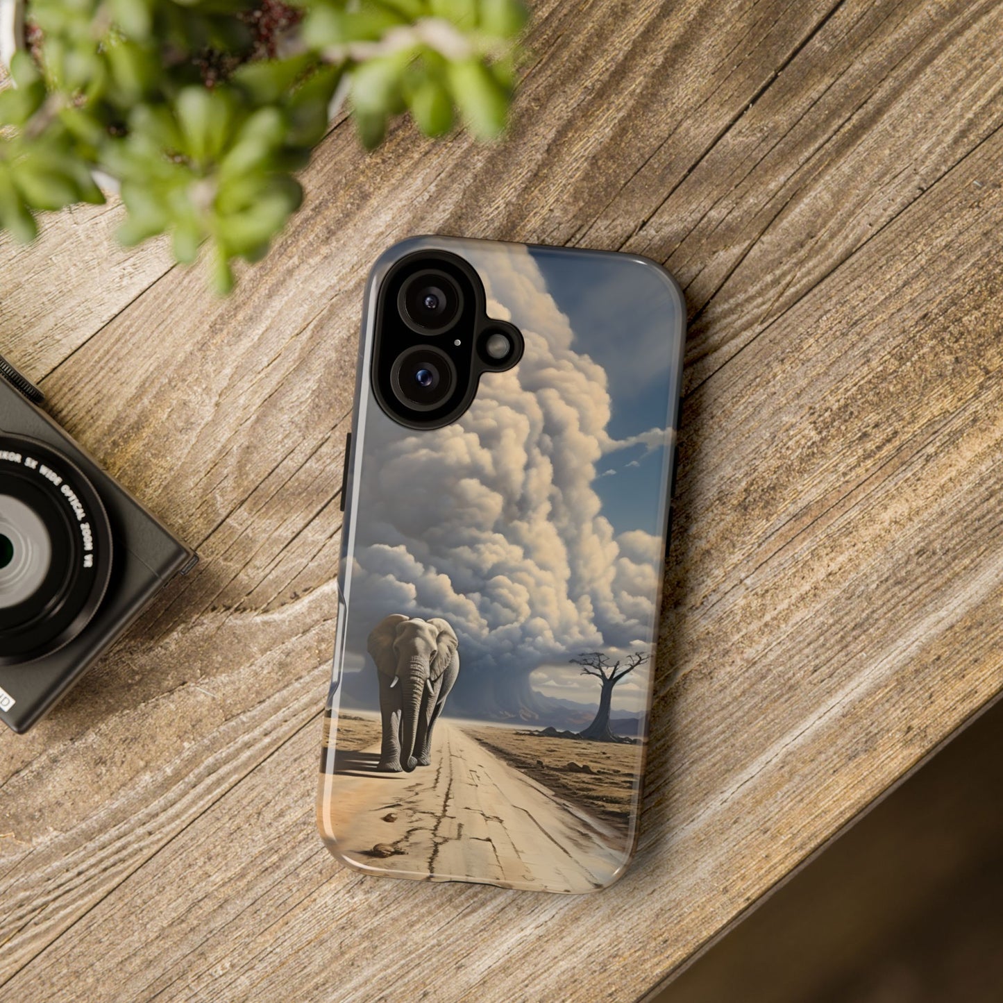 Elephant on Old Road Phone Case – Majestic Wildlife Art with Dramatic Cloud, Nature-Inspired Protective Cover