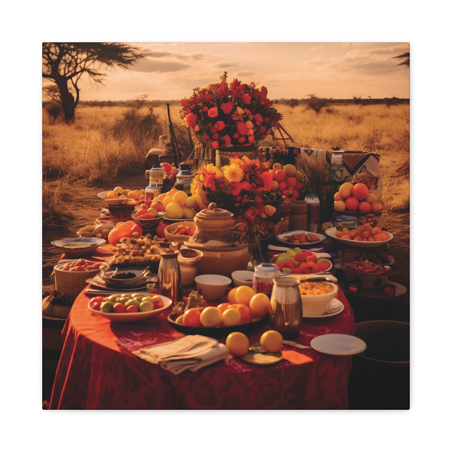 Afrocentric Food Art Print – Bold Culinary Canvas Wall Art, Home Decor, Nature Landscape, Kitchen Wall Decor, Gift for Foodies, Farmhouse Style
