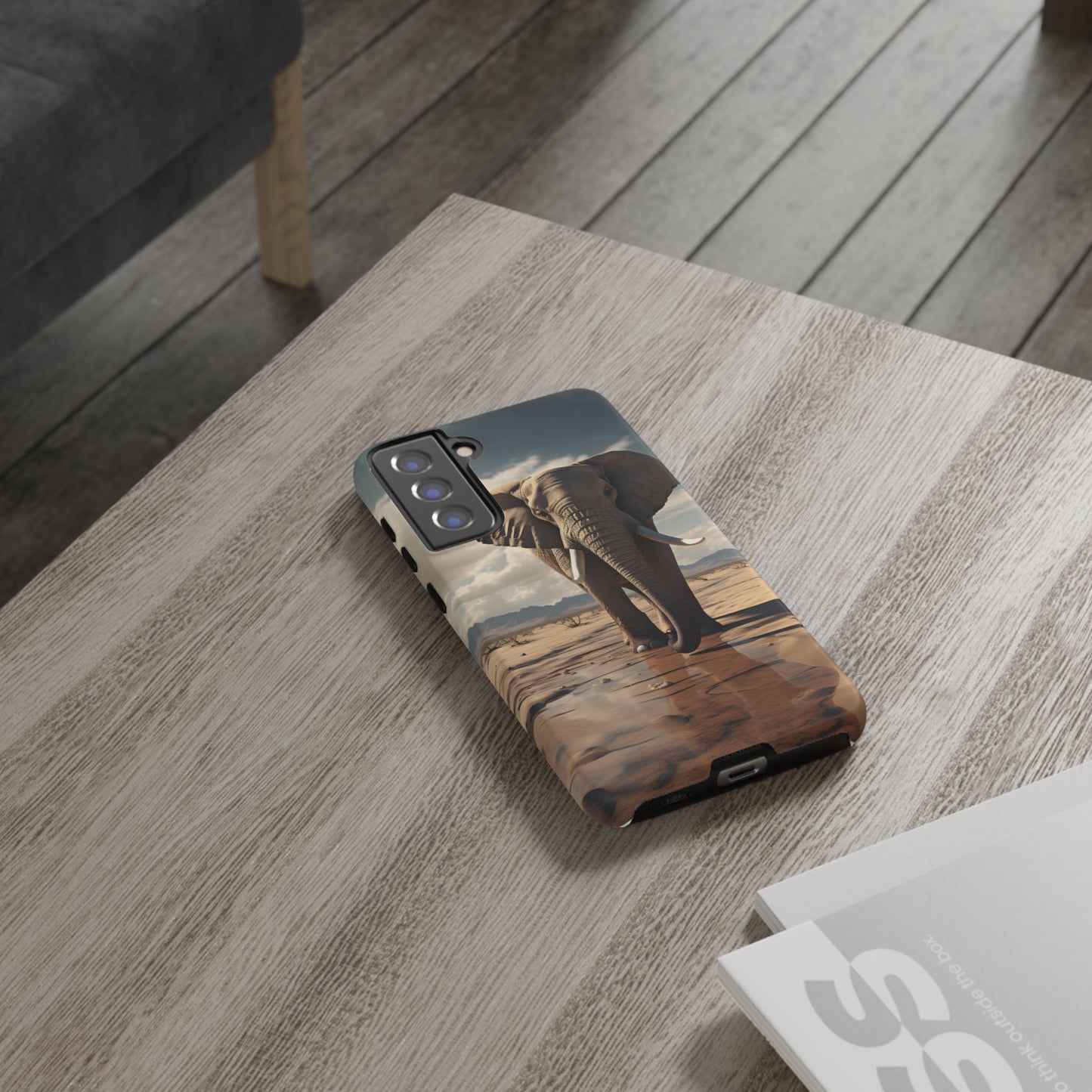 Elephant Drinking Water Phone Case - Wildlife Art in Dry Landscape Design, Nature-Inspired Protective Cover