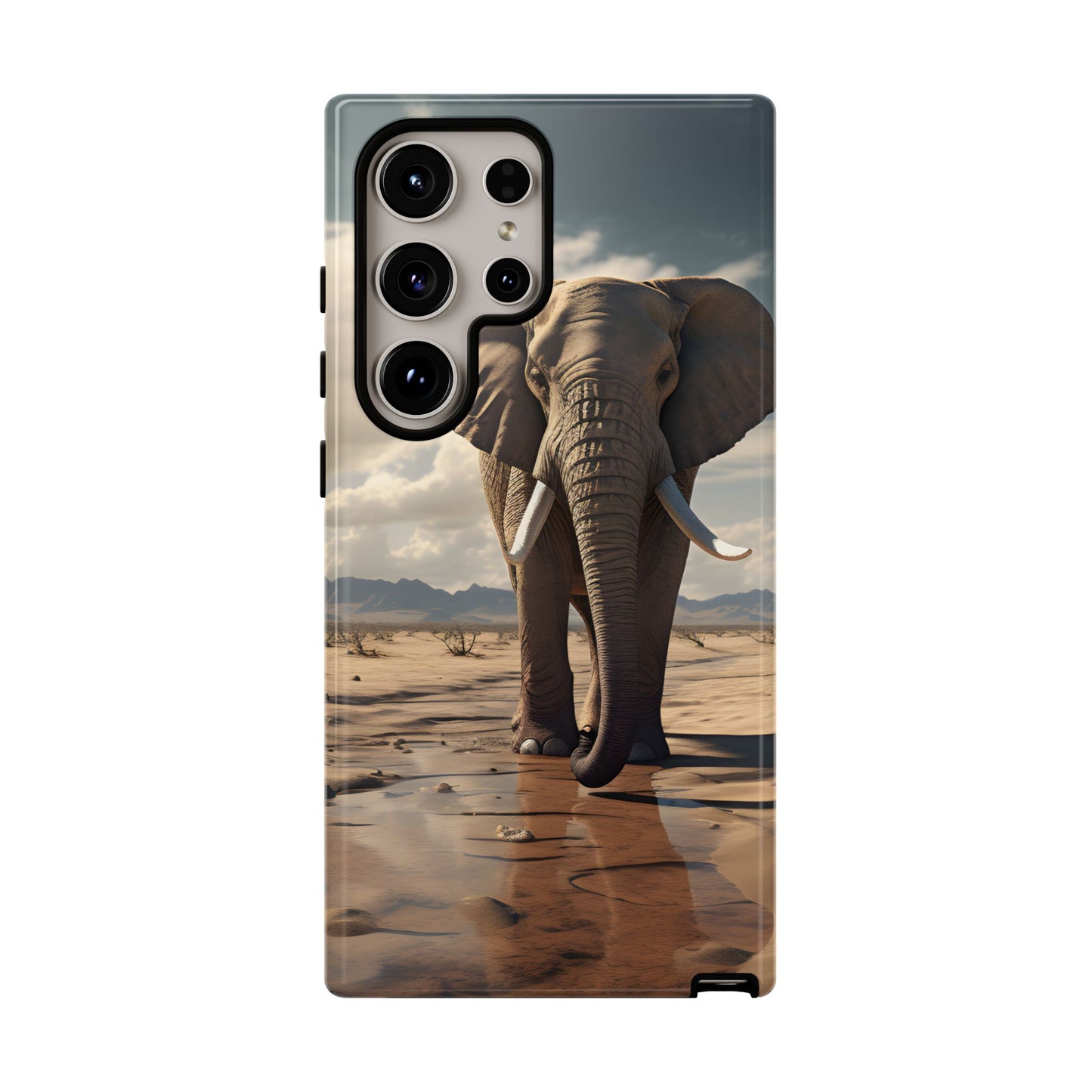 Elephant Drinking Water Phone Case - Wildlife Art in Dry Landscape Design, Nature-Inspired Protective Cover