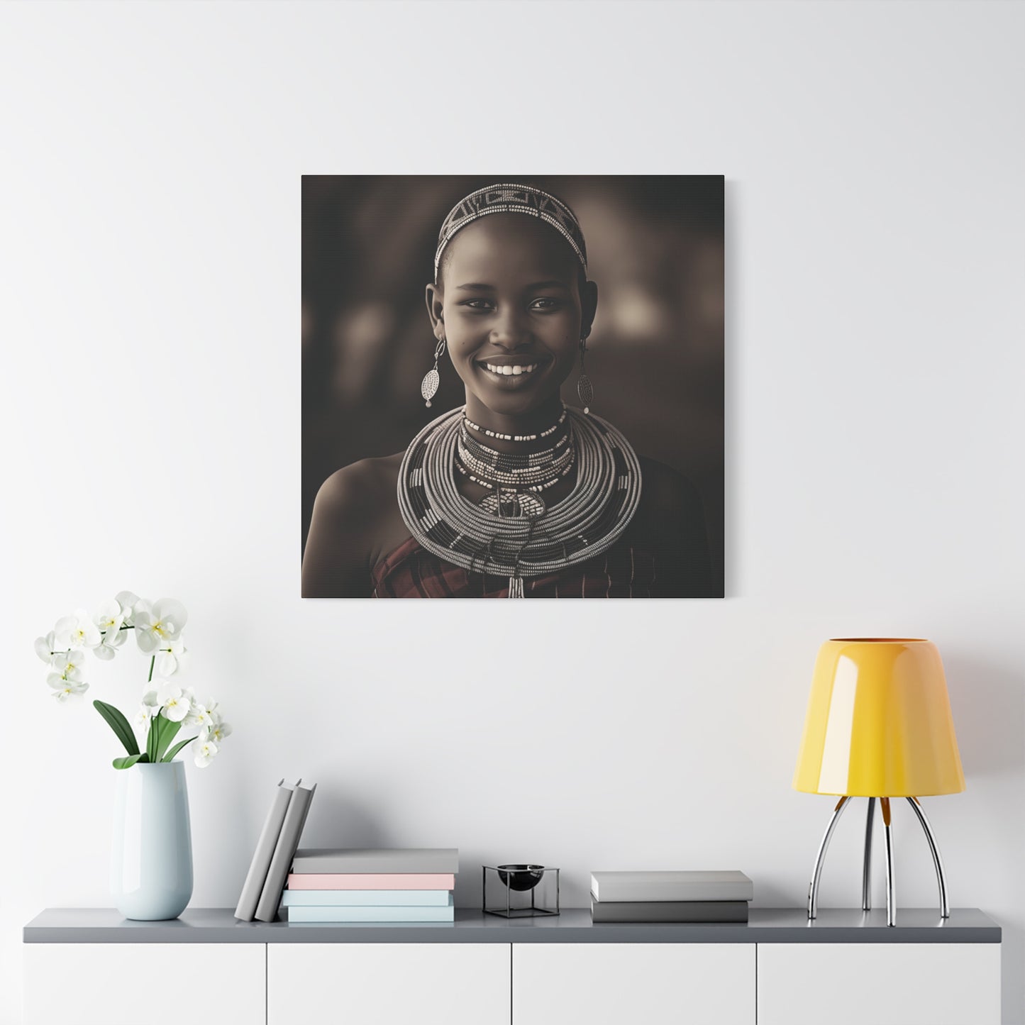 Stretched Canvas Art Print of a Smiling Maasai Woman, Ethnic Wall Décor, Home, Office, Cultural Celebration, Gift Idea