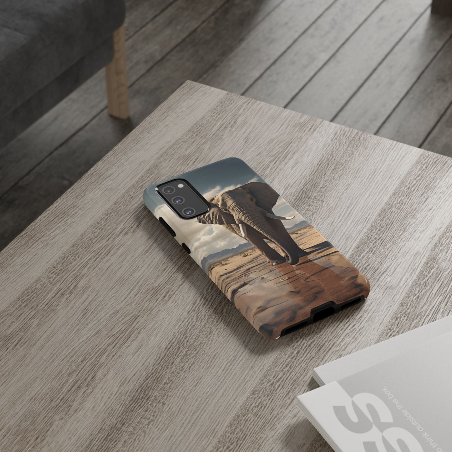 Elephant Drinking Water Phone Case - Wildlife Art in Dry Landscape Design, Nature-Inspired Protective Cover