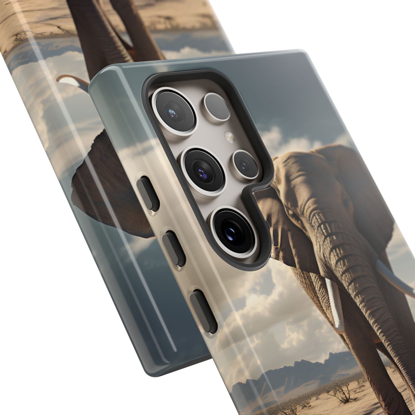 Elephant Drinking Water Phone Case - Wildlife Art in Dry Landscape Design, Nature-Inspired Protective Cover