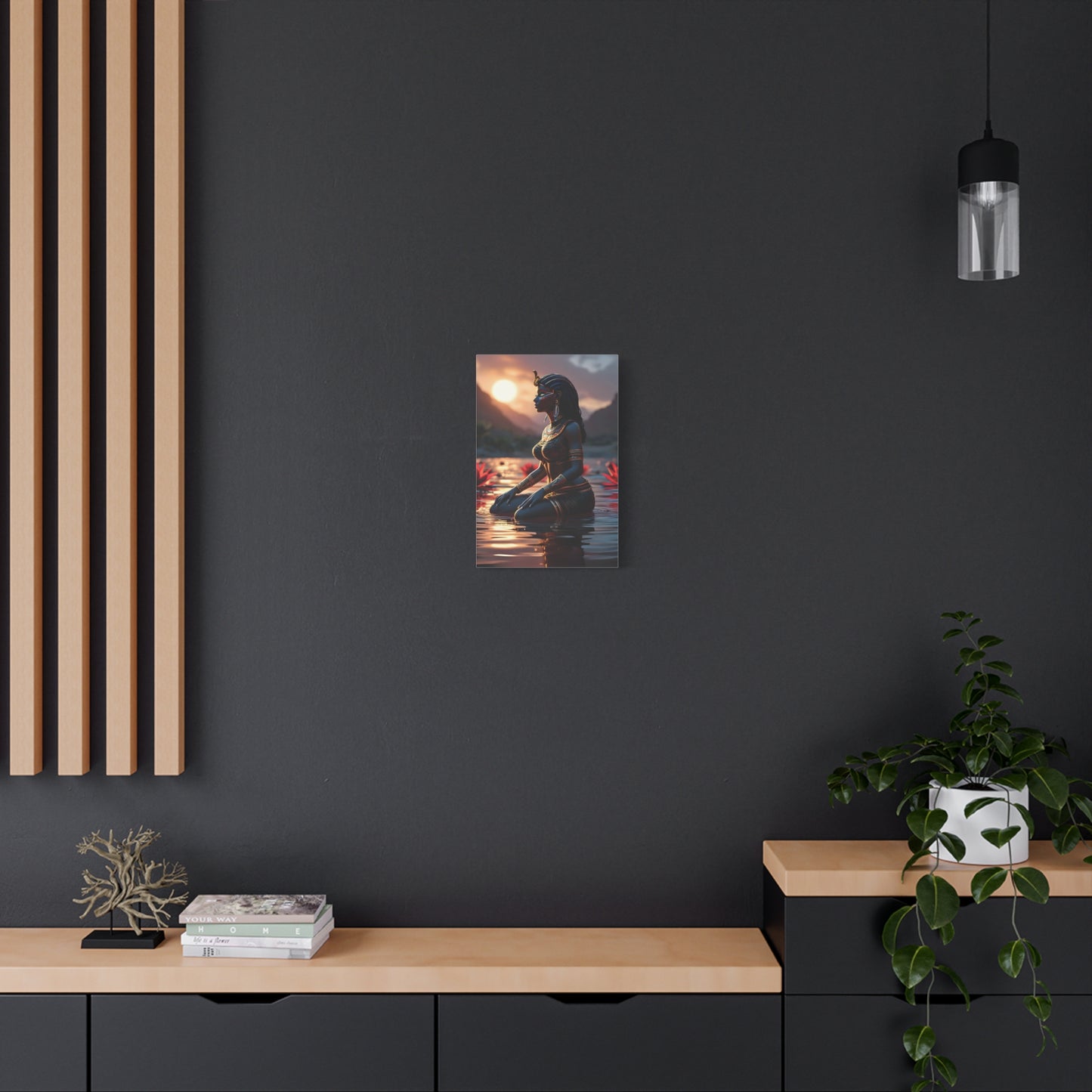 African Goddess Wall Art – Black Queen in Water at Sunset | Afrocentric Spiritual Decor, Unique Gift for Her, Yoga Studio Decor, Inspirational Decor