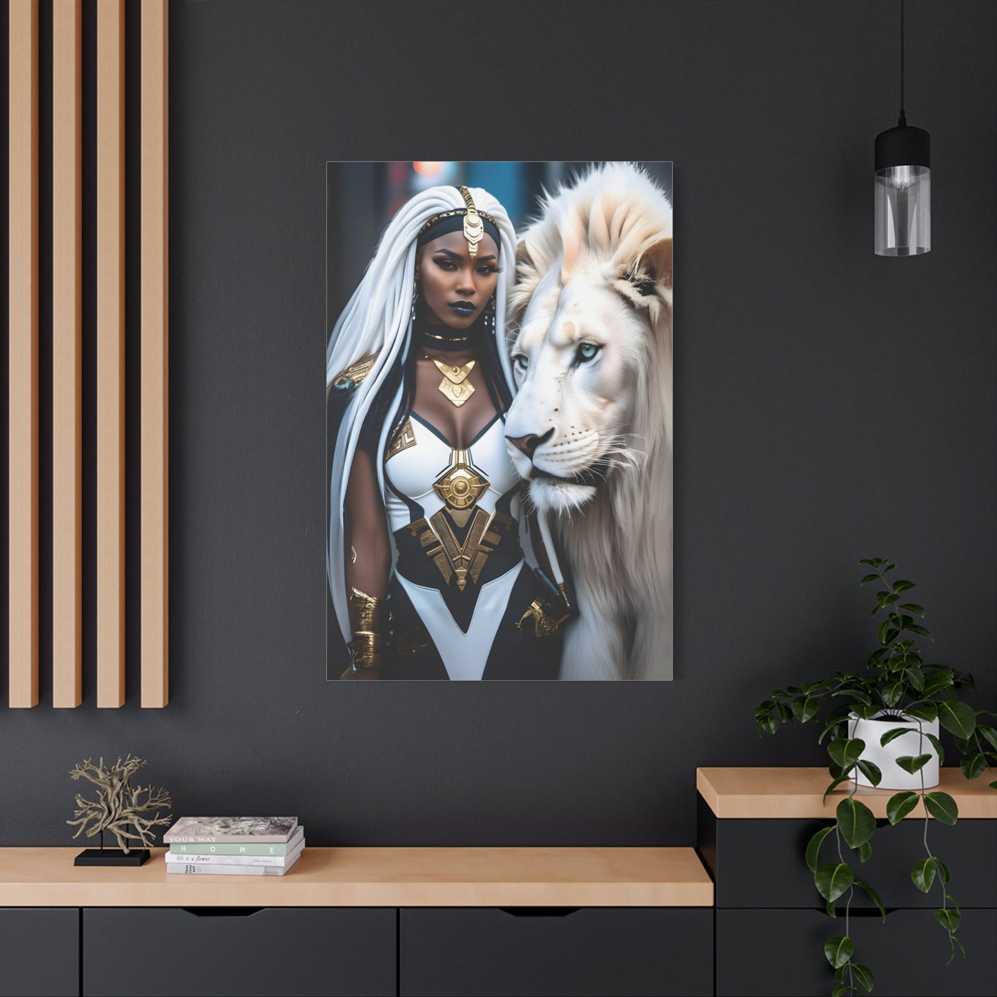 Afrofuturistic Warrior Queen Art Print – Lion Power & African Royalty - Powerful Artwork with Regal Themes, Home Decor, Perfect Gift for Art Lovers, Wall Hanging, Inspirational Decor