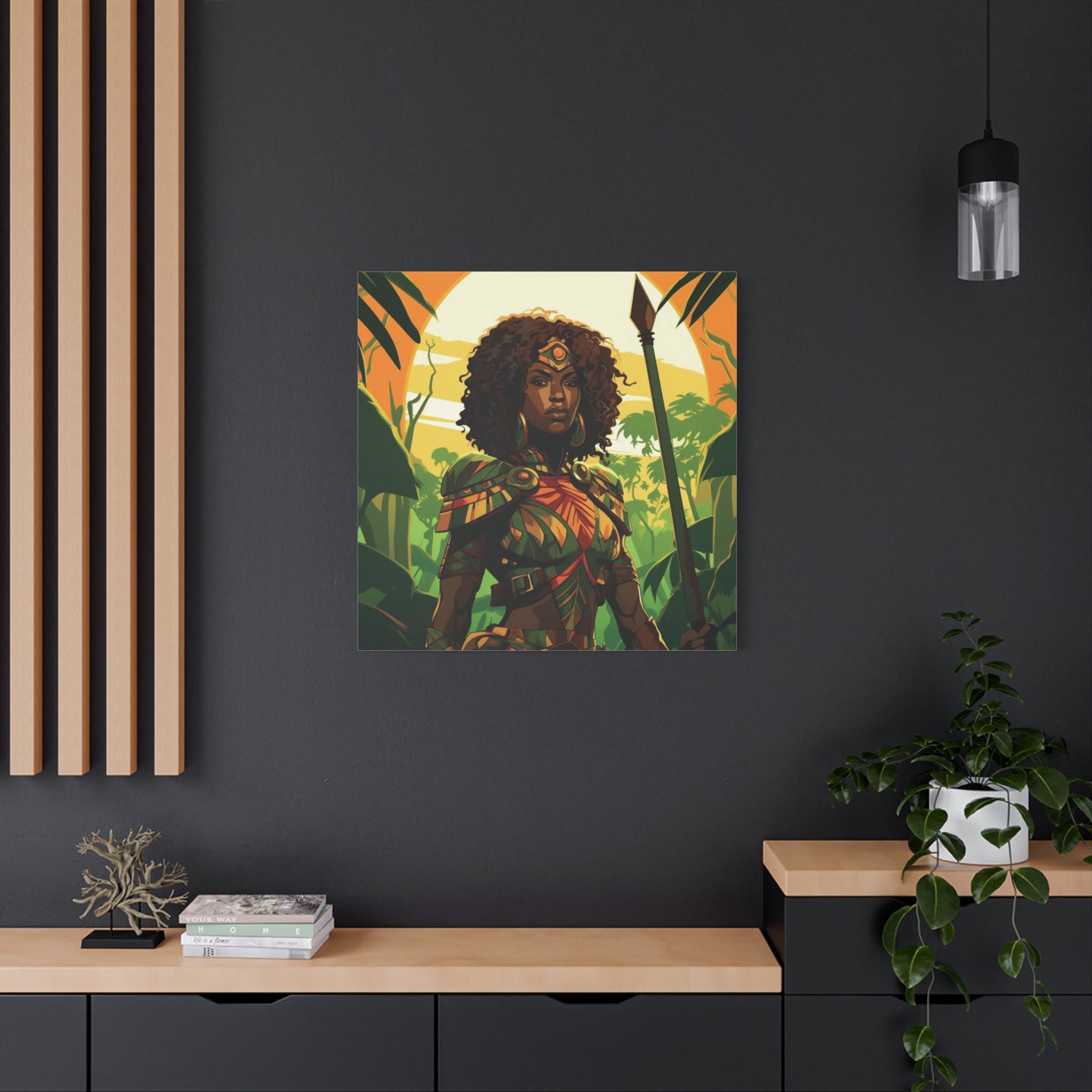 Jungle Warrior Queen Wall Art – Afrocentric Strength & Beauty Canvas Print | Jungle Wall Decor, Ethnic Artwork, Home Gallery, Gift for Art Lovers, Boho Decor
