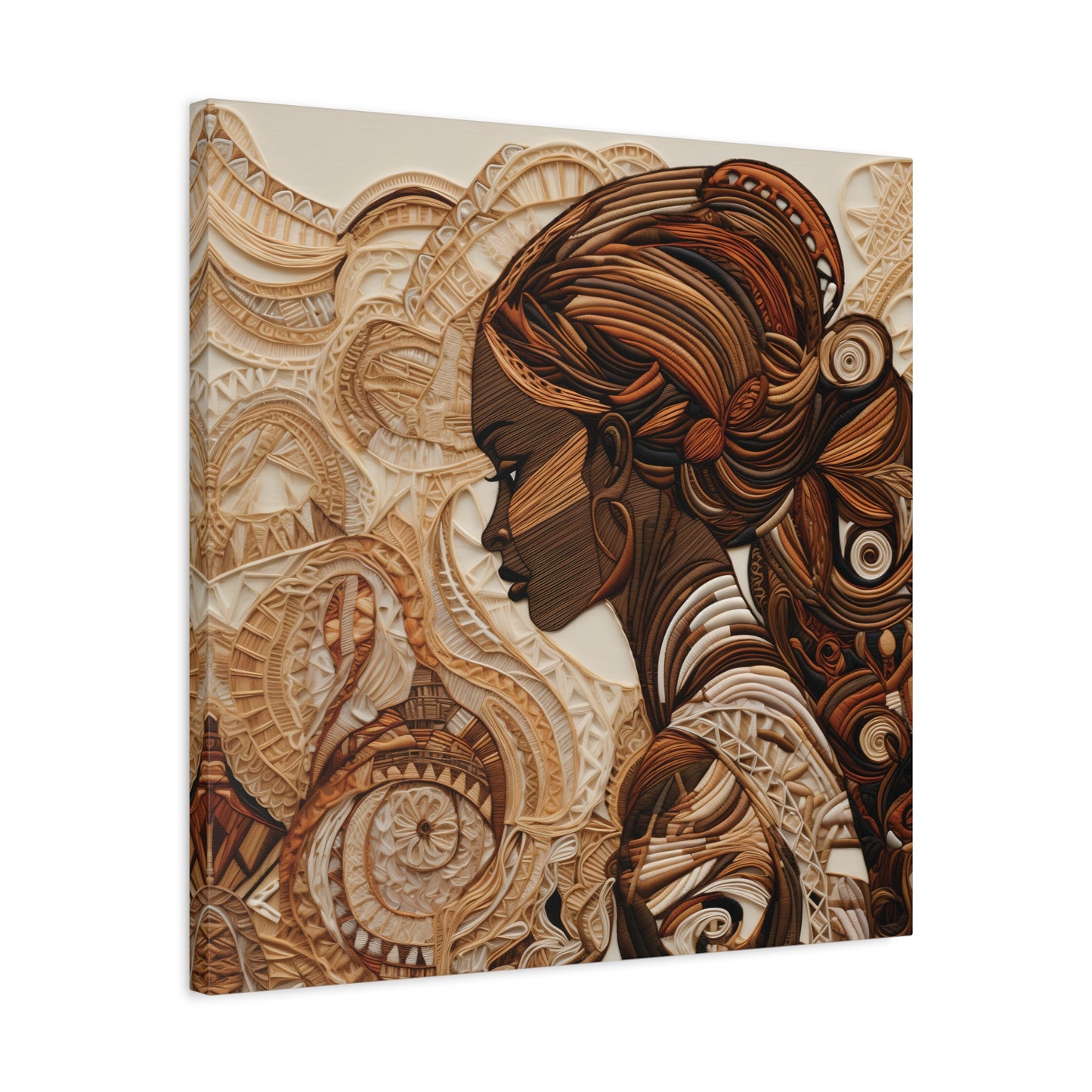 African Woman Paper Canvas Art Print – Intricate Afrocentric Wall Decor in Warm Earth Tones , Bohemian Wall Decor, Ethnic Home Decoration, Gift for Her, Tribal Art, Abstract Design, Feminine Wall Art