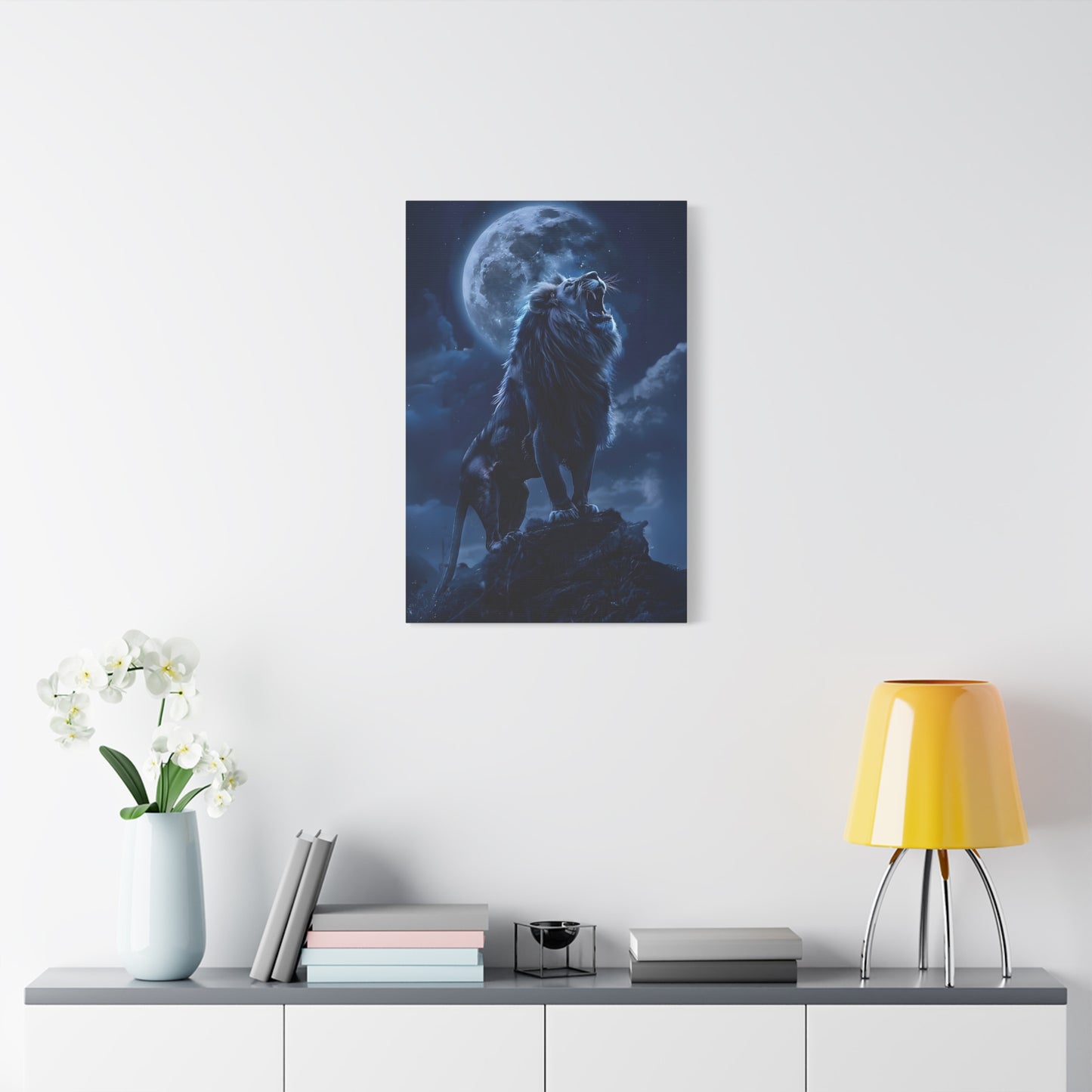 Majestic Lion Canvas Art Print, Home Decor, Wall Art, Animal Lover Gift, Moonlit Landscape, Office Wall Decoration, Afro Art