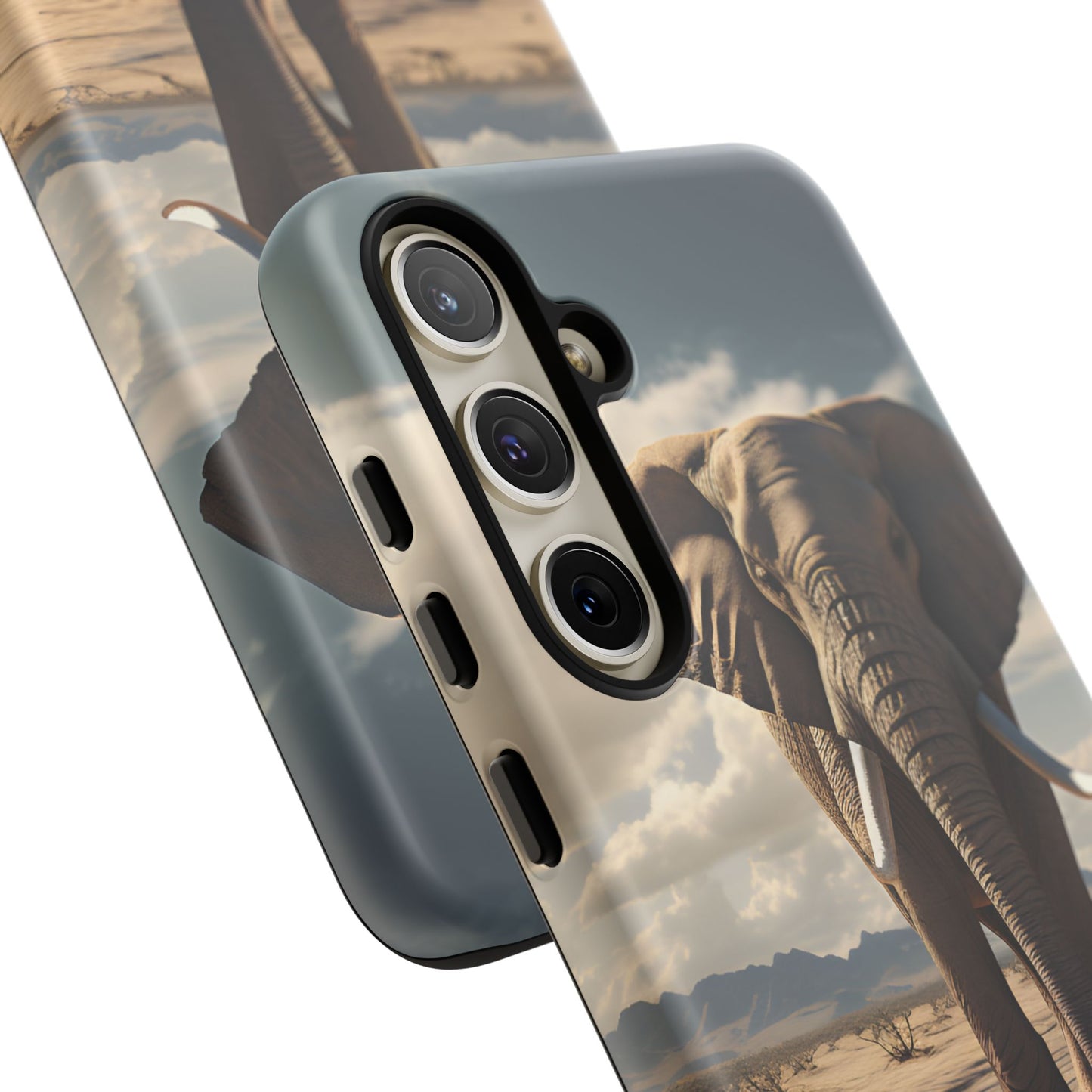 Elephant Drinking Water Phone Case - Wildlife Art in Dry Landscape Design, Nature-Inspired Protective Cover