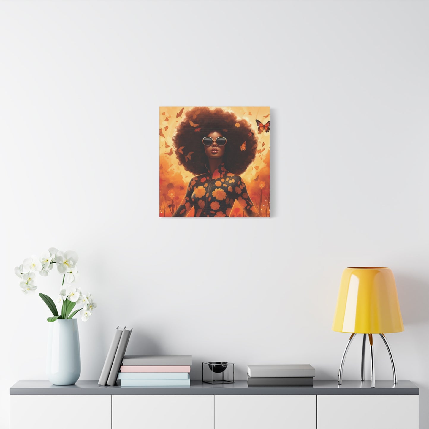 Floral Canvas Art, Bohemian Wall Decor, Afrocentric Home Decor, Vibrant Modern Art, Unique Gift Idea, Orange Butterfly Artwork