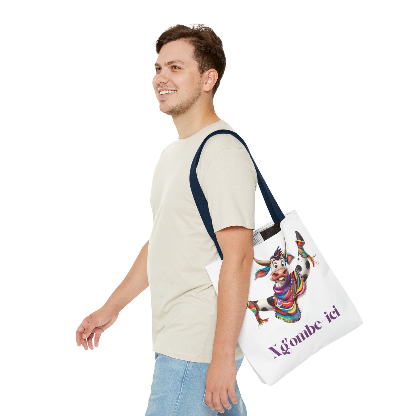 Funny Ngombe-ici Cow Tote Bag, Fun Eco-Friendly Shopping Bag, Animal Lover Gift, Festival Tote, Cute Cow Design, Mochila de Vaca