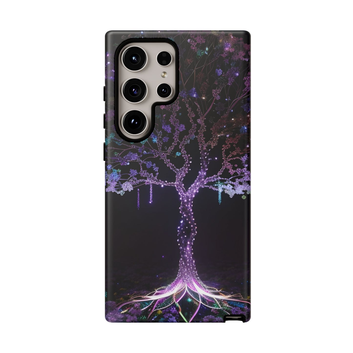 Dark Purple Tree Phone Case – Luminous Nature Art, Mystical Night Design Protective Cove