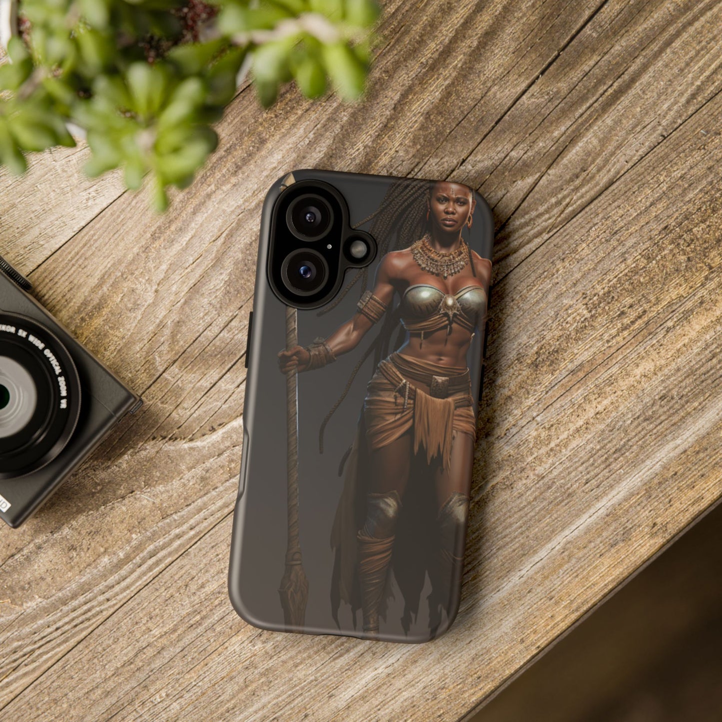 African Female Warrior Phone Case – Powerful Spear-Wielding Tribal Art Design, Bold Protective Cover