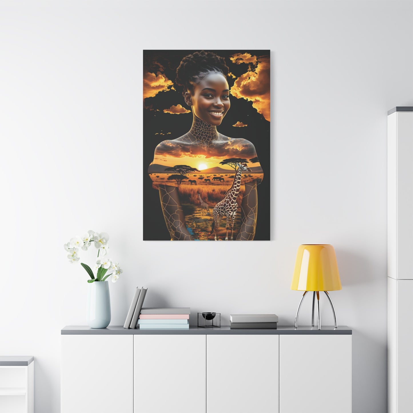 Afro Sunset Serenade Canvas Art, Inspiring Home Decor, Unique Gift, Nature Lover's Wall Art, Bohemian Chic, Animal Art, African Art