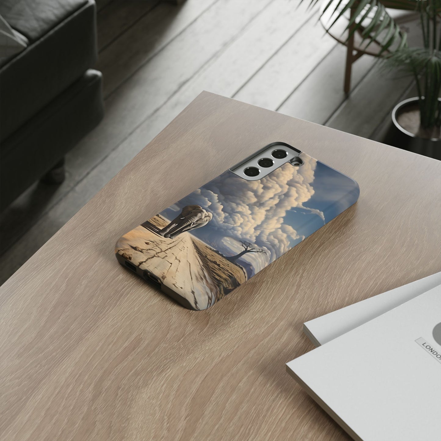 Elephant on Old Road Phone Case – Majestic Wildlife Art with Dramatic Cloud, Nature-Inspired Protective Cover