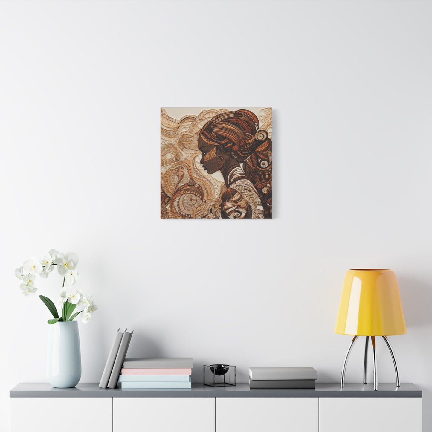African Woman Paper Canvas Art Print – Intricate Afrocentric Wall Decor in Warm Earth Tones , Bohemian Wall Decor, Ethnic Home Decoration, Gift for Her, Tribal Art, Abstract Design, Feminine Wall Art